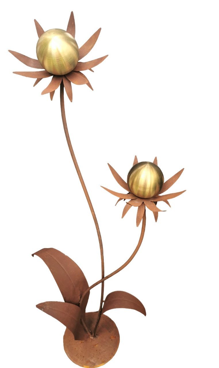 Jürgen Bocker - Gartenambiente Gartenstecker Blume Milano 120 cm Kugel gold matt Cortenstahl Garten