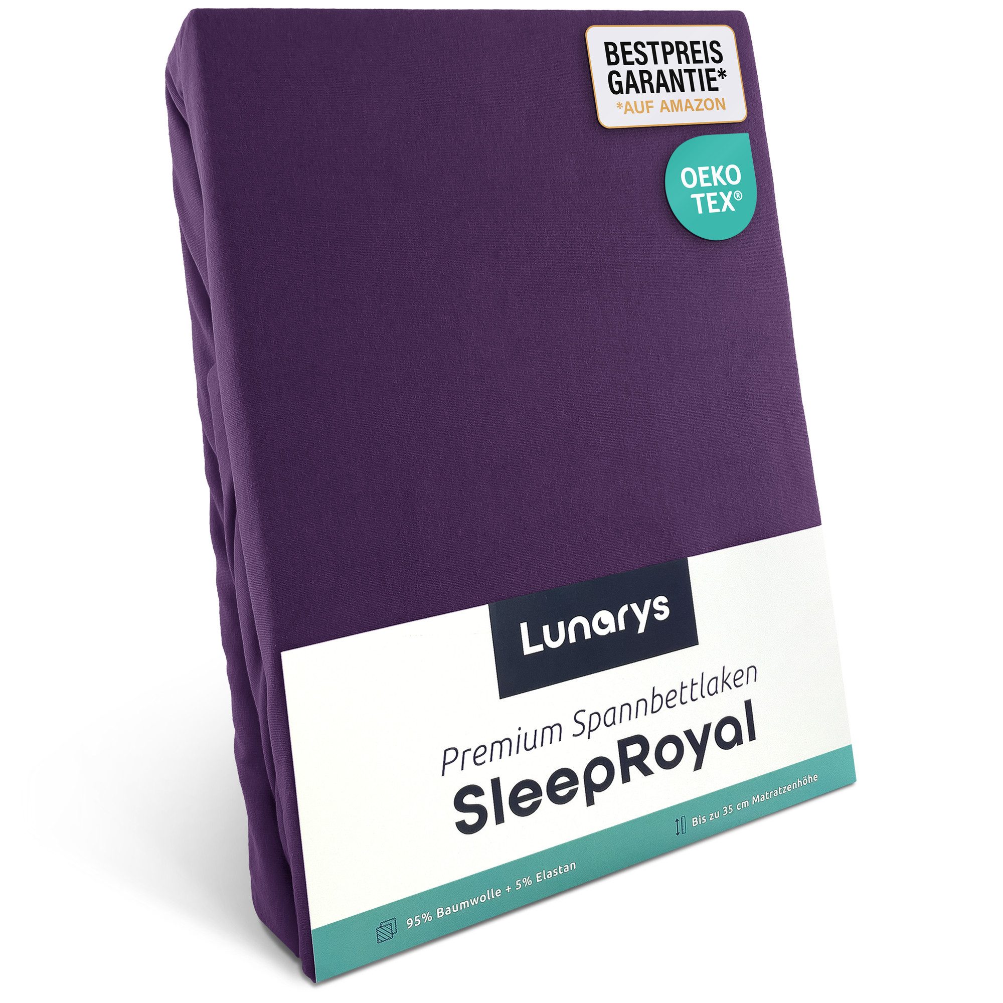 Lunarys Spannbettlaken SleepRoyal, Jersey-Elasthan, Gummizug: rundum, (1 Stück), 90x200 cm, 250 g/m², extrem hochwertig, Luxus Multi-Stretch Laken
