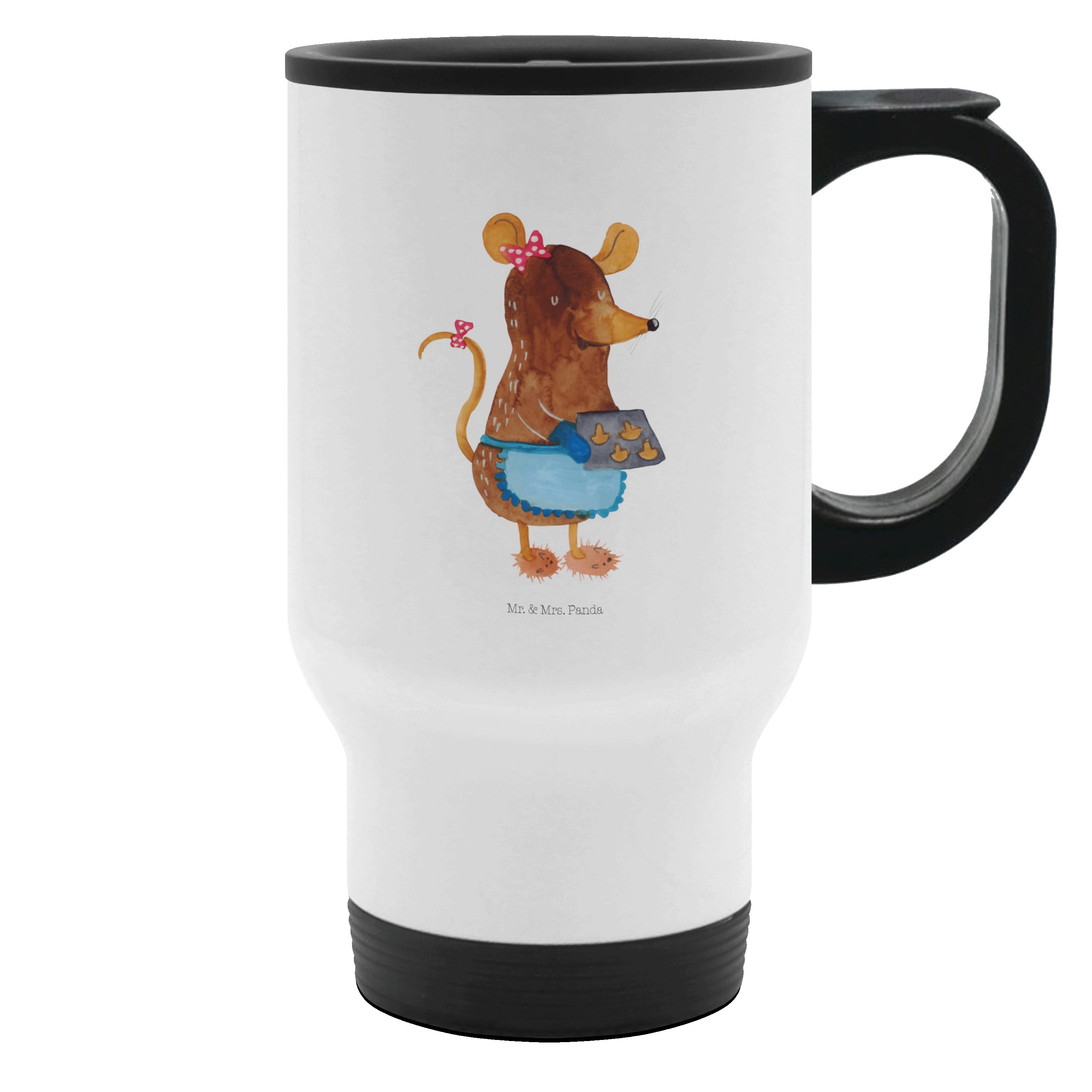 Mr. & Mrs. Panda Thermobecher Maus Kekse - Weiß - Geschenk, Chaosqueen,  Tasse zum Mitnehmen, Kaffee, Edelstahl, Farbecht