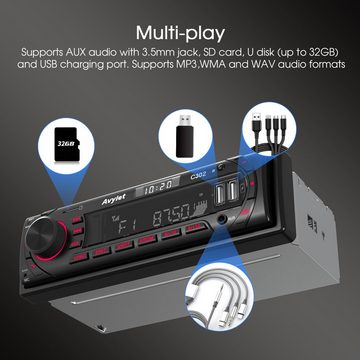 Avylet FM/AM 7 Farben Autoradio mit Bluetooth Freisprecheinrichtung Autoradio (FM/AM radio, Equalizer, Spotify, 7 Farben Buntes Licht, Autoradio 1 Din mit 2 USB/AUX/SD Karte/MP3-Player)
