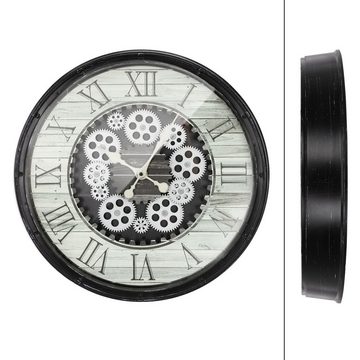 ECD Germany Wanduhr Dekorative Uhr Design Uhr Dekor (Rund Ø48cm Römische Zahlen Schwar MDF-Holz Industriell Leise Analoge)