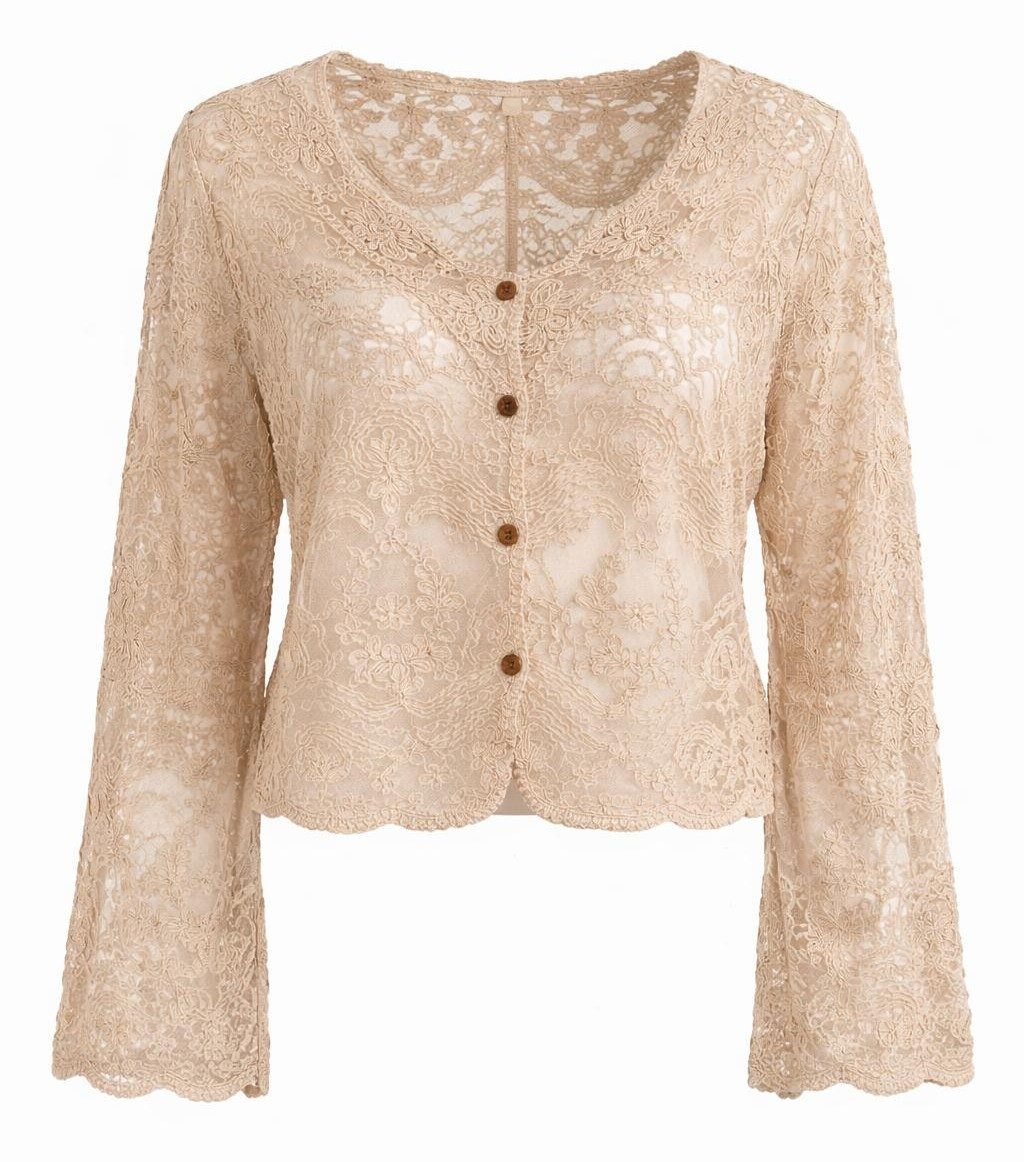Mississhop Spitzenbluse Damen Spitzenbluse kurz mit Knopfleiste – Boho Spitze Bluse S/M