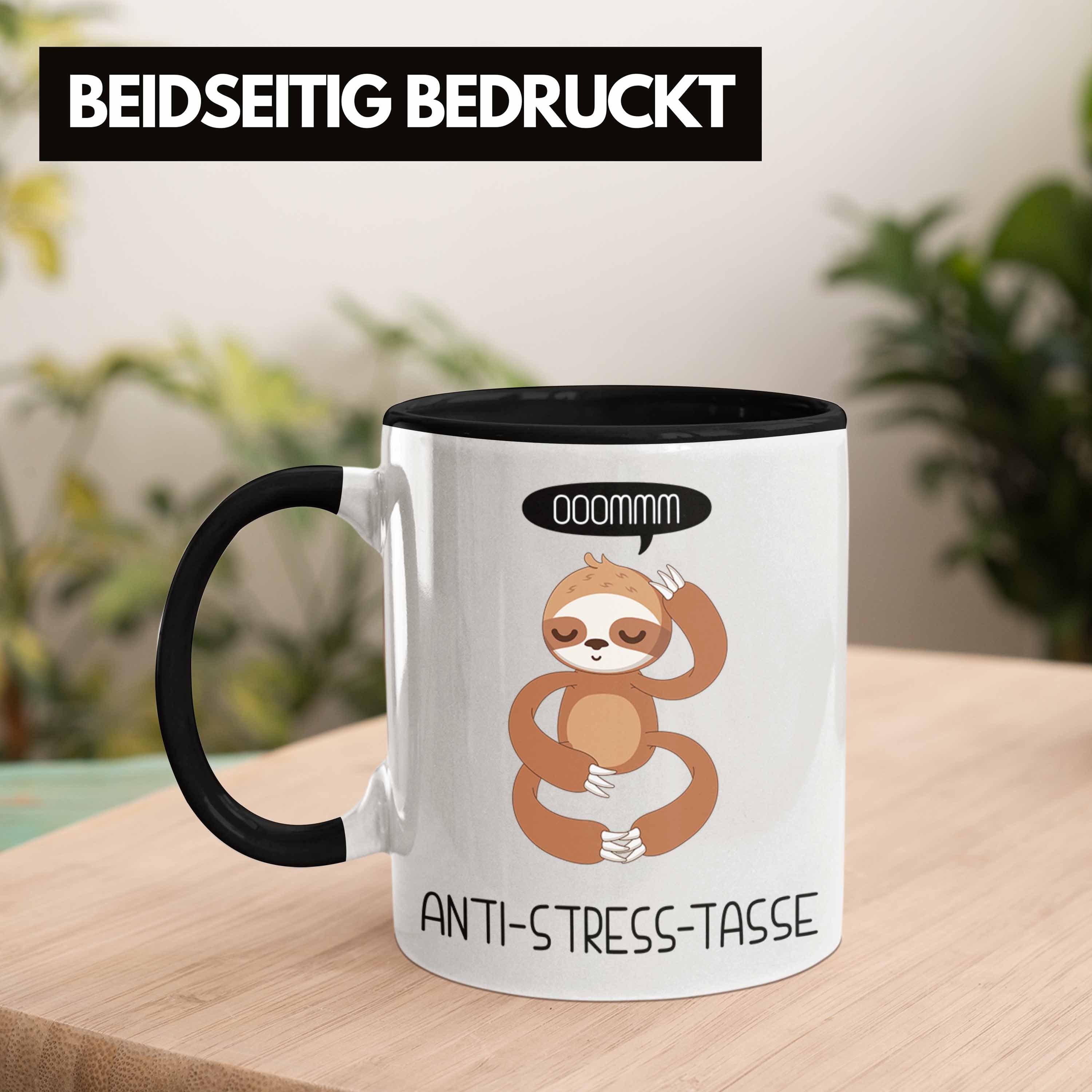 Trendation Tasse Trendation - Stress Bürotasse Rentner Schwarz Kollege Spruch Erzieherin Kollegin Geschenk mit Mama Tasse Anti