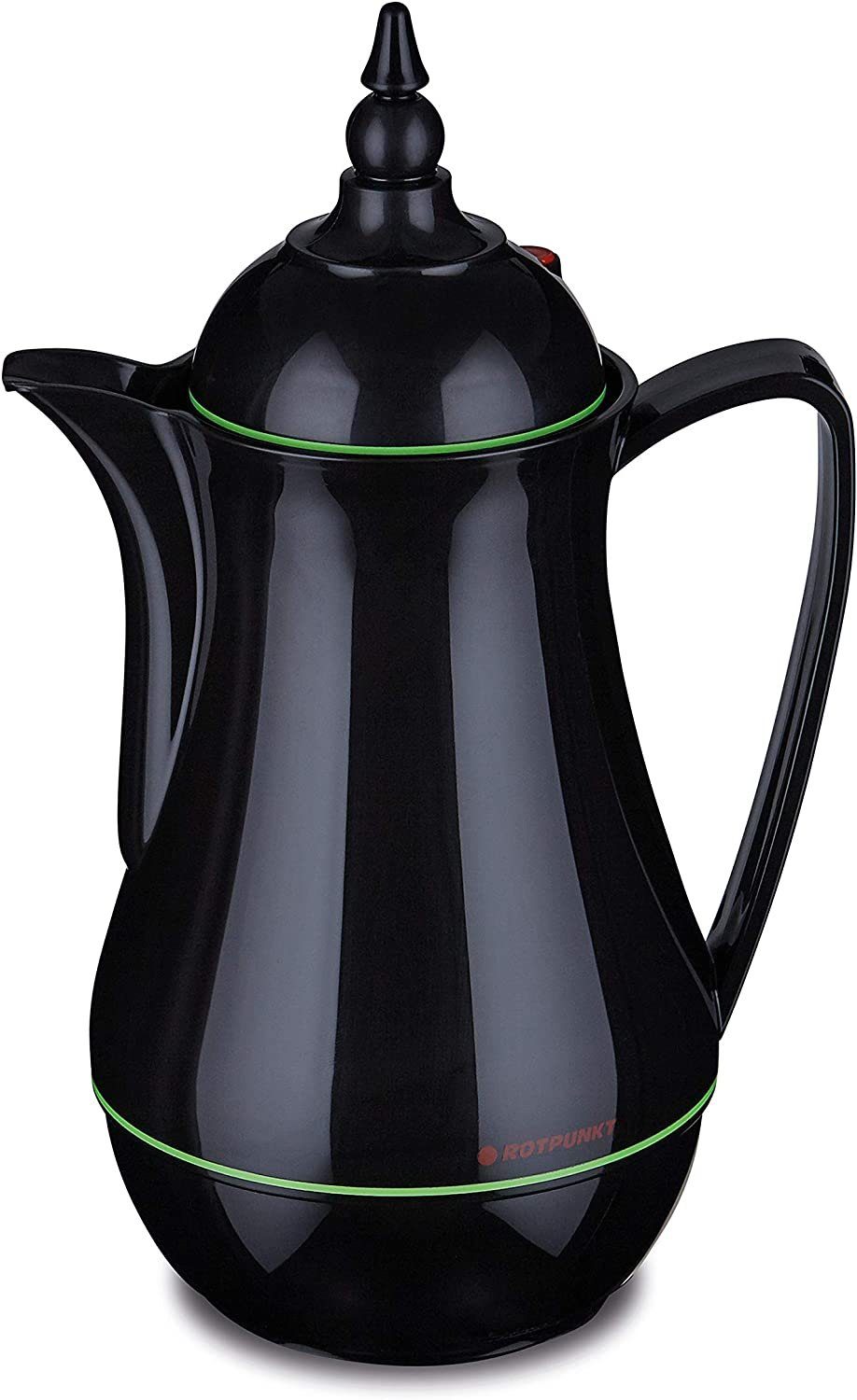 ROTPUNKT Isolierkanne 1,0 ltr. hochwertig I Glaseinsatz I Thermo I 24 std warm 36 Std kalt, 1 l, (Kaffeekanne I Teekanne, 911 black/grashopper), Glaskolben aus doppelwandigem Rosalin-Glas