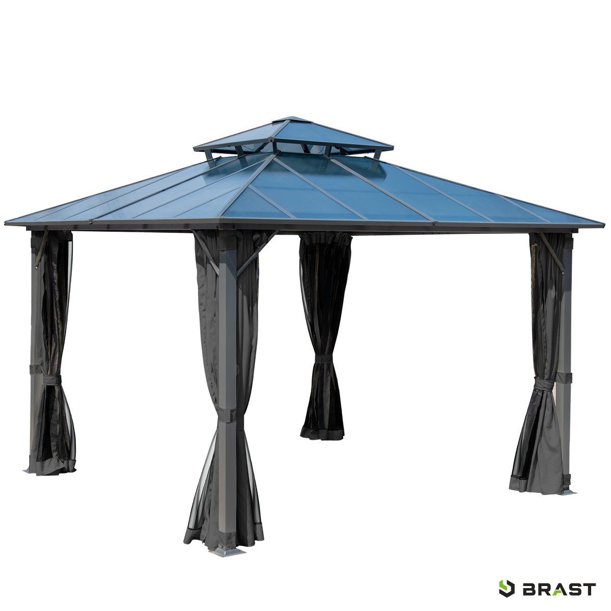 BRAST Pavillon Aluminium Pagode 4x4m inkl. Moskitonetz / LEDs, festes Dach günstig online kaufen