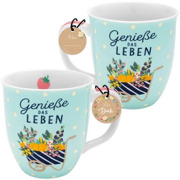 Sheepworld Tasse Porzellan-Tasse mit Motiv "Garten-Glück" Genieße das Leben 40cl, Porzellan, mit Innen- und Henkeldruck