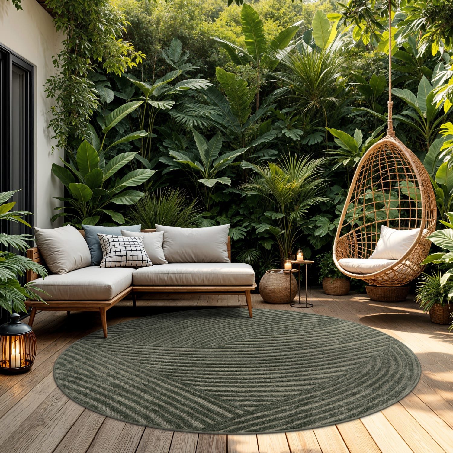 TT Home Teppich Diele, Esszimmer, Flur, Küche, Wohnzimmer, Außenbereich, Rund, Höhe: 10 mm, In-& Outdoorteppich Wetterfest Balkon Schlafzimmer Boho Skandi Motiv U