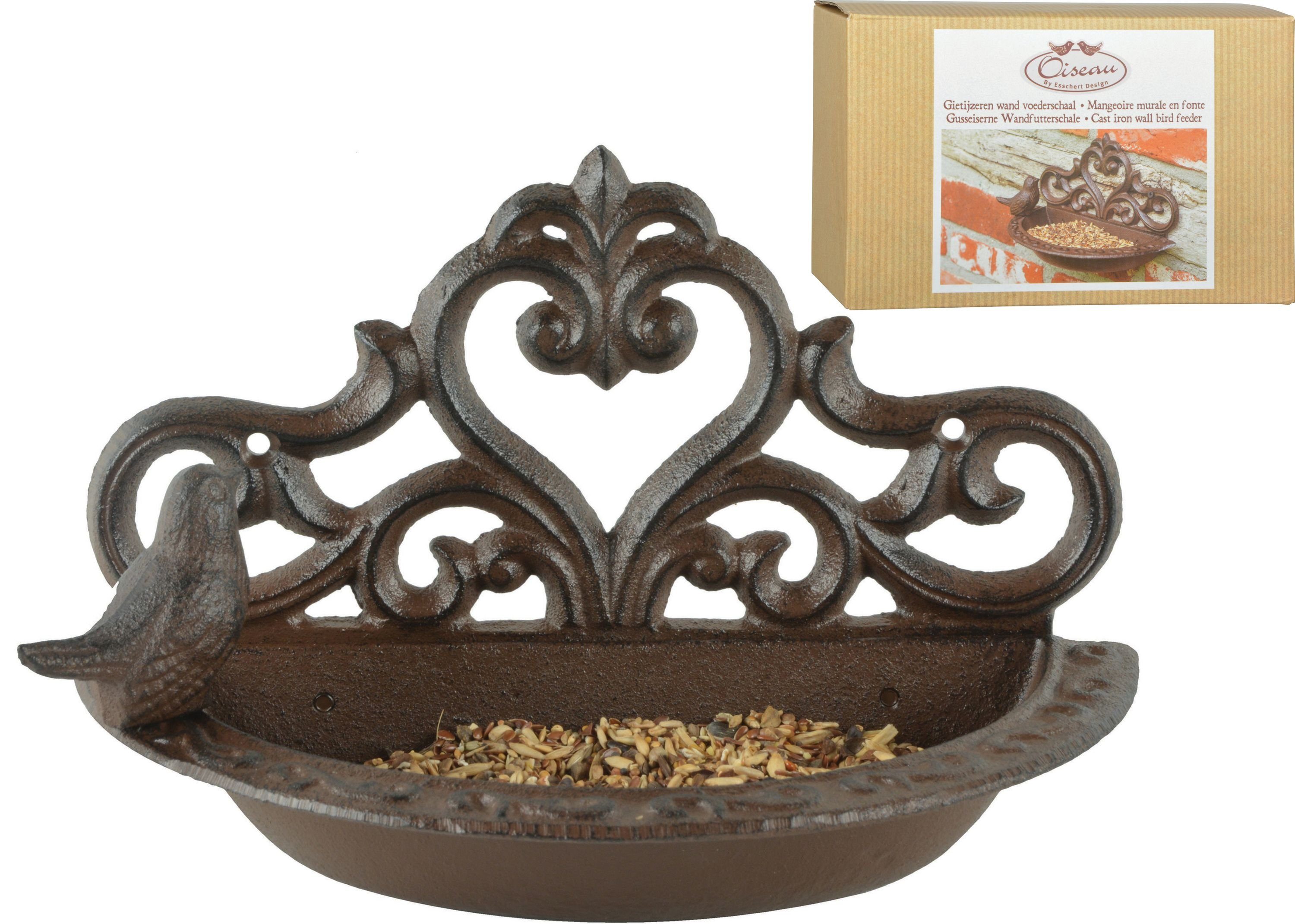 Vogeltränke Esschert Design Wandfutterschale Futterschale Geschenkbox Guss Vogel