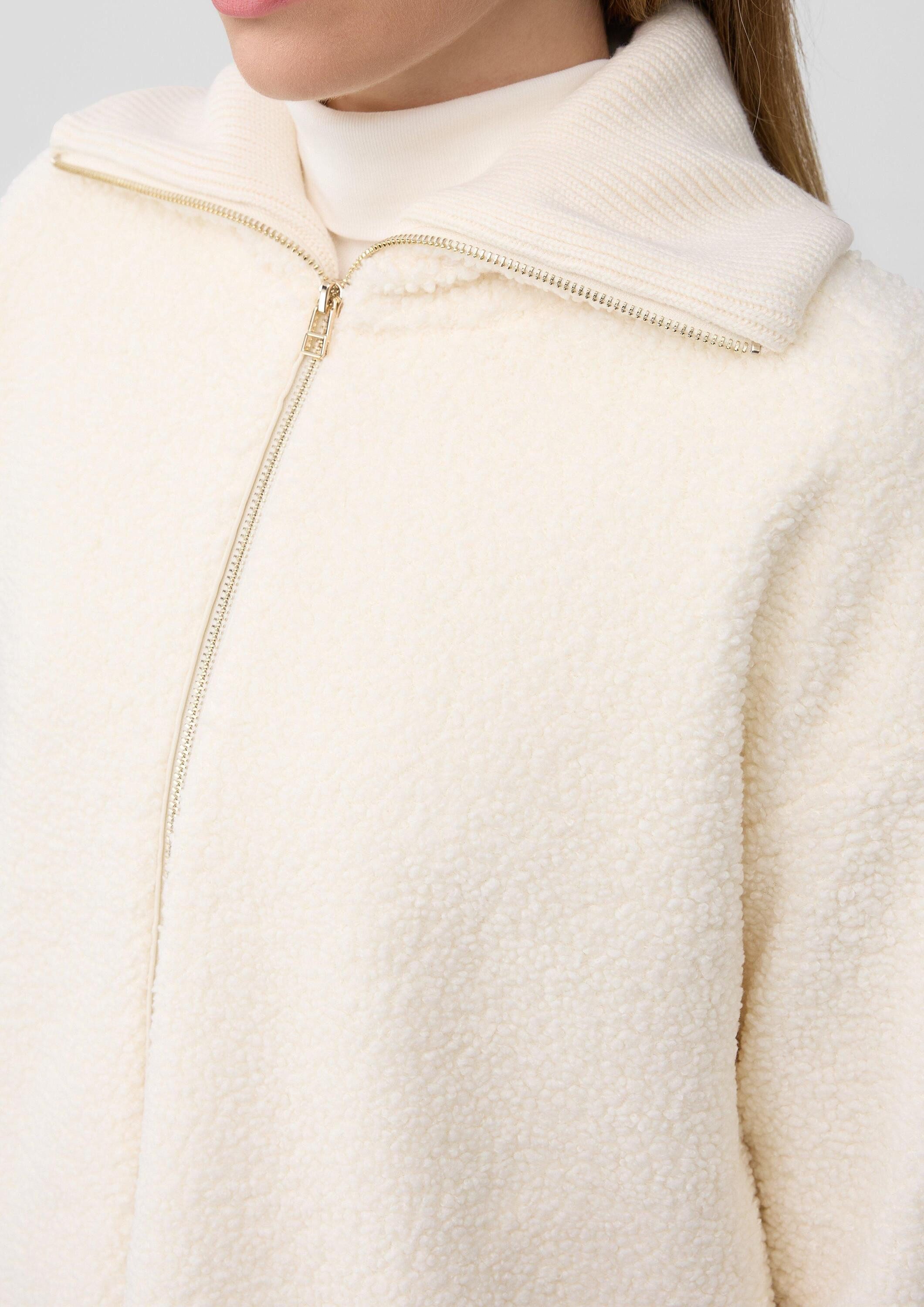 s.Oliver Sweatjacke Sweatshirt Jacke Leichte Teddyplüsch-Jacke mit Strickkragen