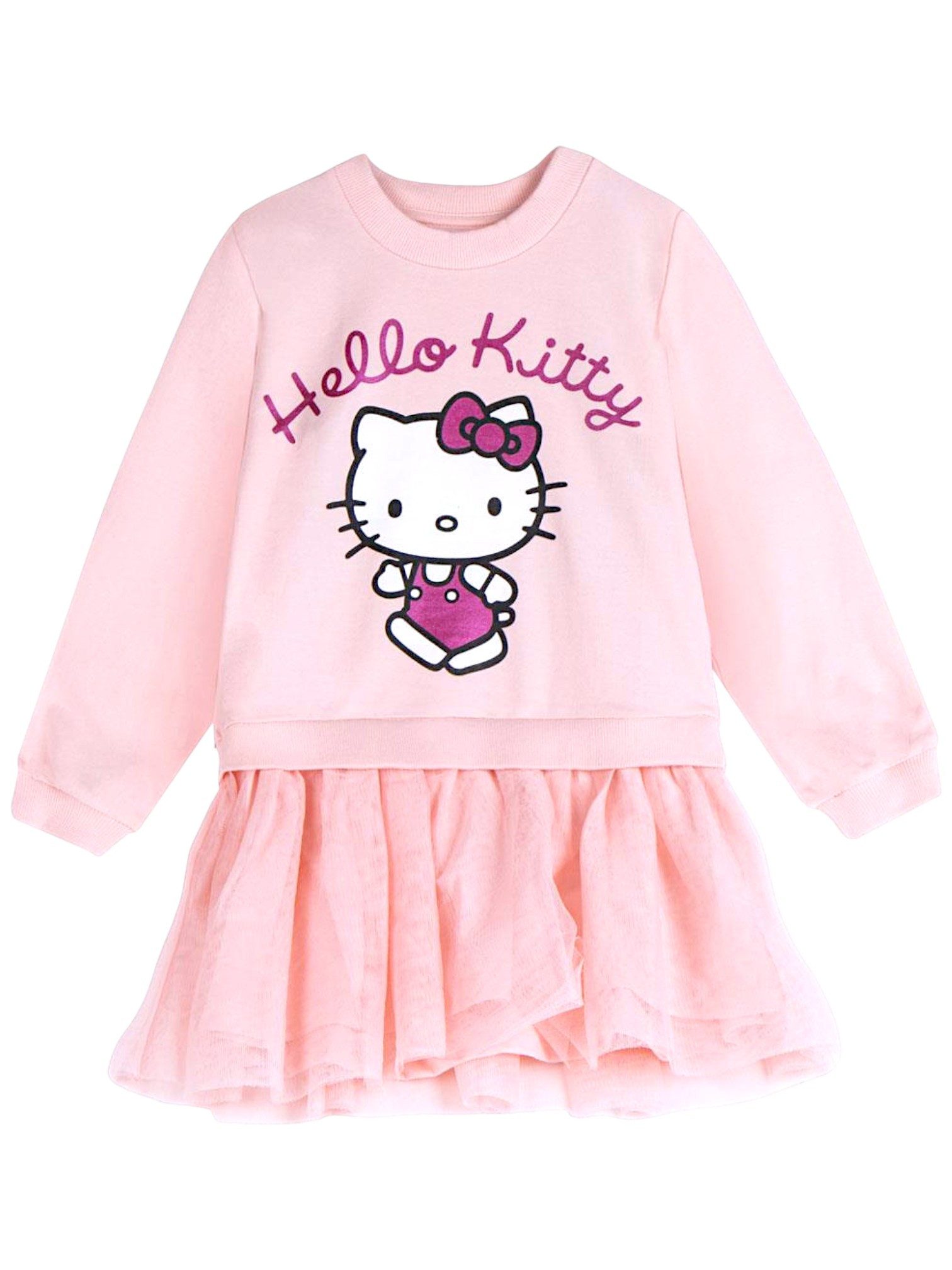 Cerdá Sweatkleid Hello Kitty Long Pulli mit Tüll Mädchen Langarmkleid Gr. 104 -140 cm