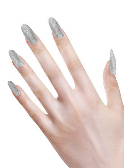 Widdmann Kunstfingernägel Glitzer Fingernägel silber, Ein Satz künstliche Fingernägel zum Aufkleben