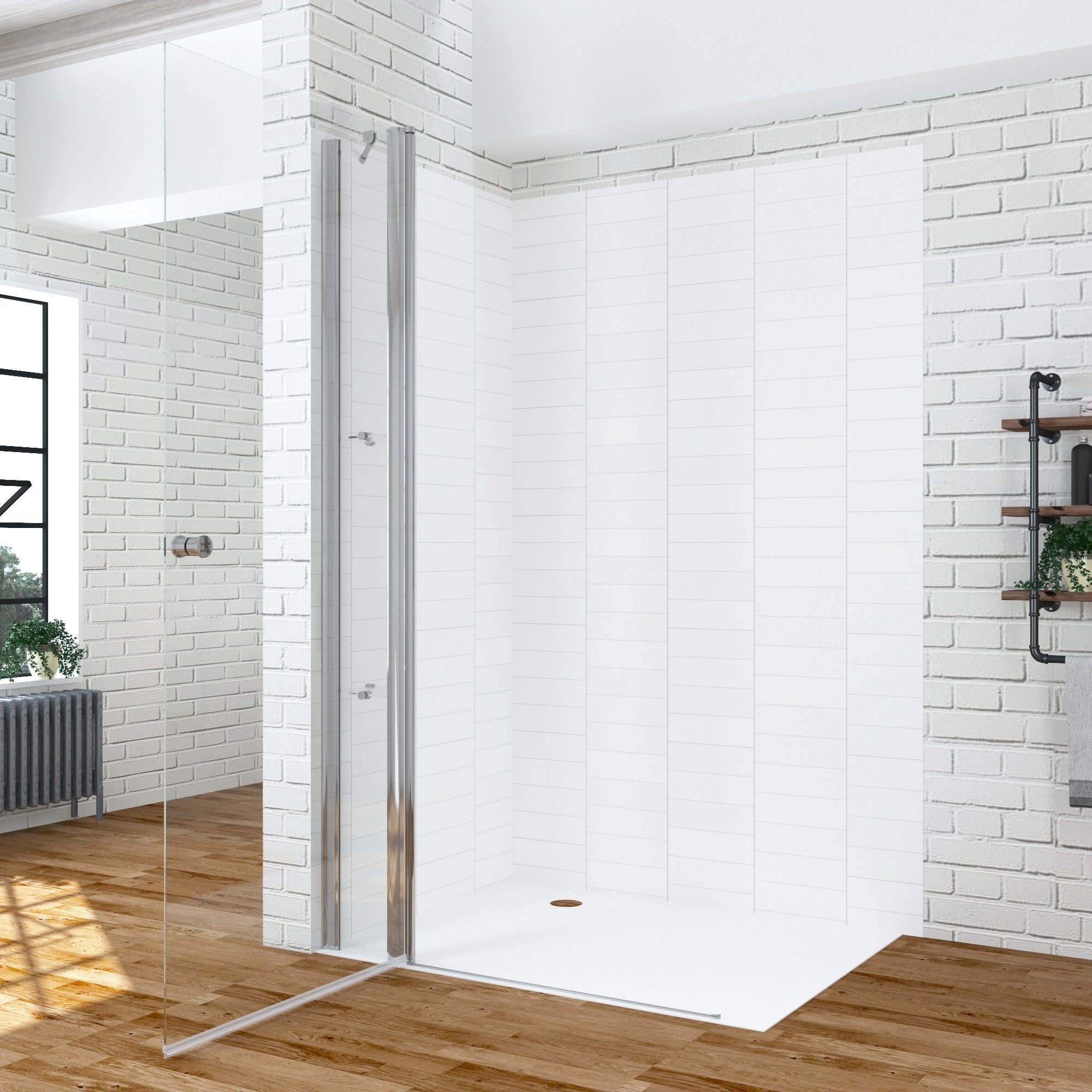 AQUABATOS Walk-in-Dusche Duschwand Walk in Duschabtrennung Duschtrennwand Glas Duschtür Dusche, 6 mm Einscheibensicherheitsglas mit Nanobeschichtung, Drehtür 85 90 95 100 105 110 115cm mit Festteil Duschablagen