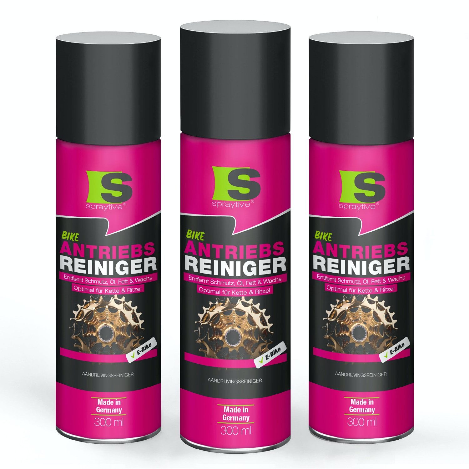 Spraytive 3x 300ml Antriebsreiniger Spray – Kettenreiniger für Fahrrad & E-Bike Flüssigreiniger (Made in Germany)