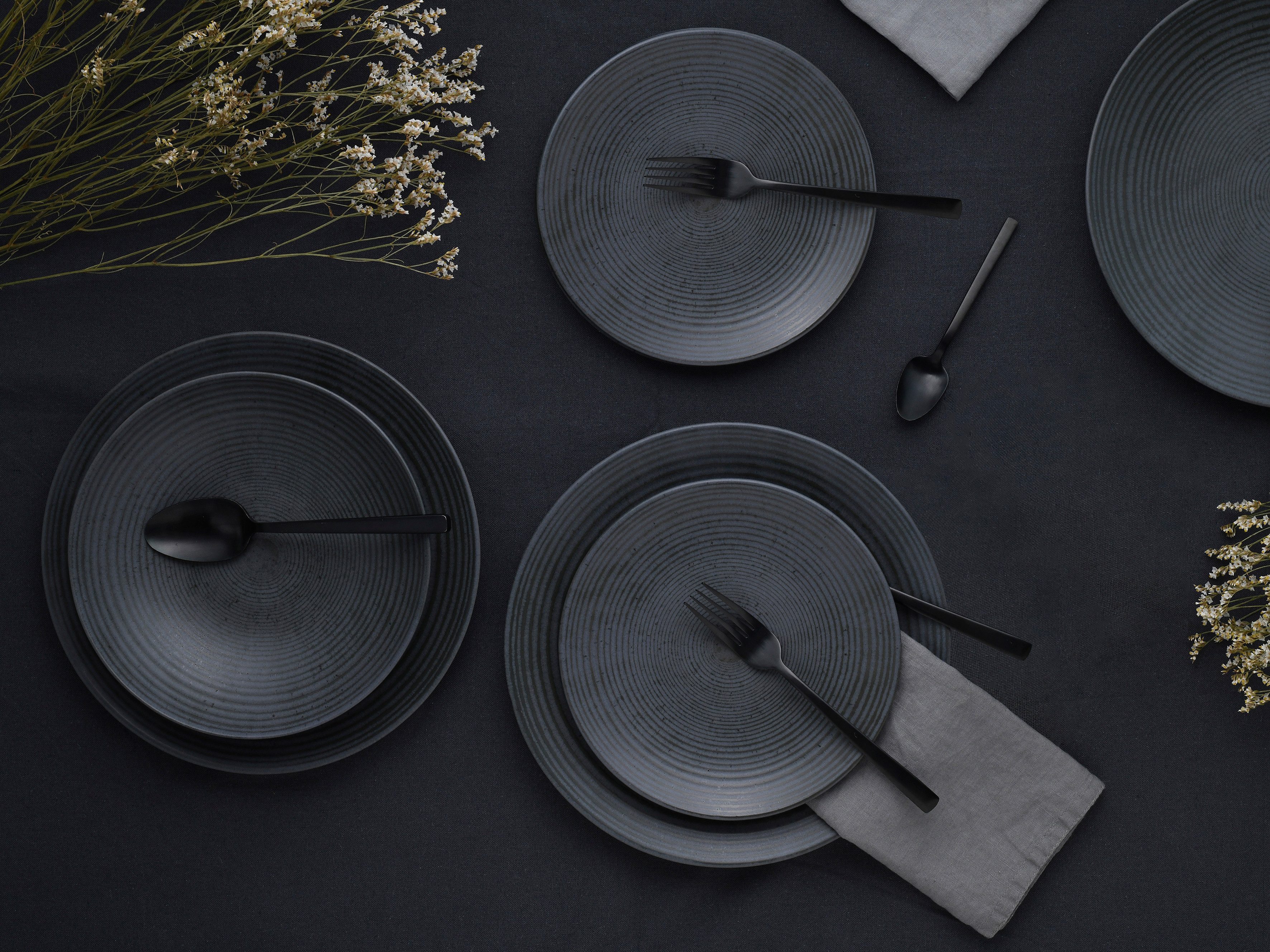 my home Tafelservice Teller Set, Geschirr-Set, Service Andree (12-tlg), 4 Personen, Steinzeug, handwerklicher Look, seidenmatte Glasur, 12 Teile für 4 Personen