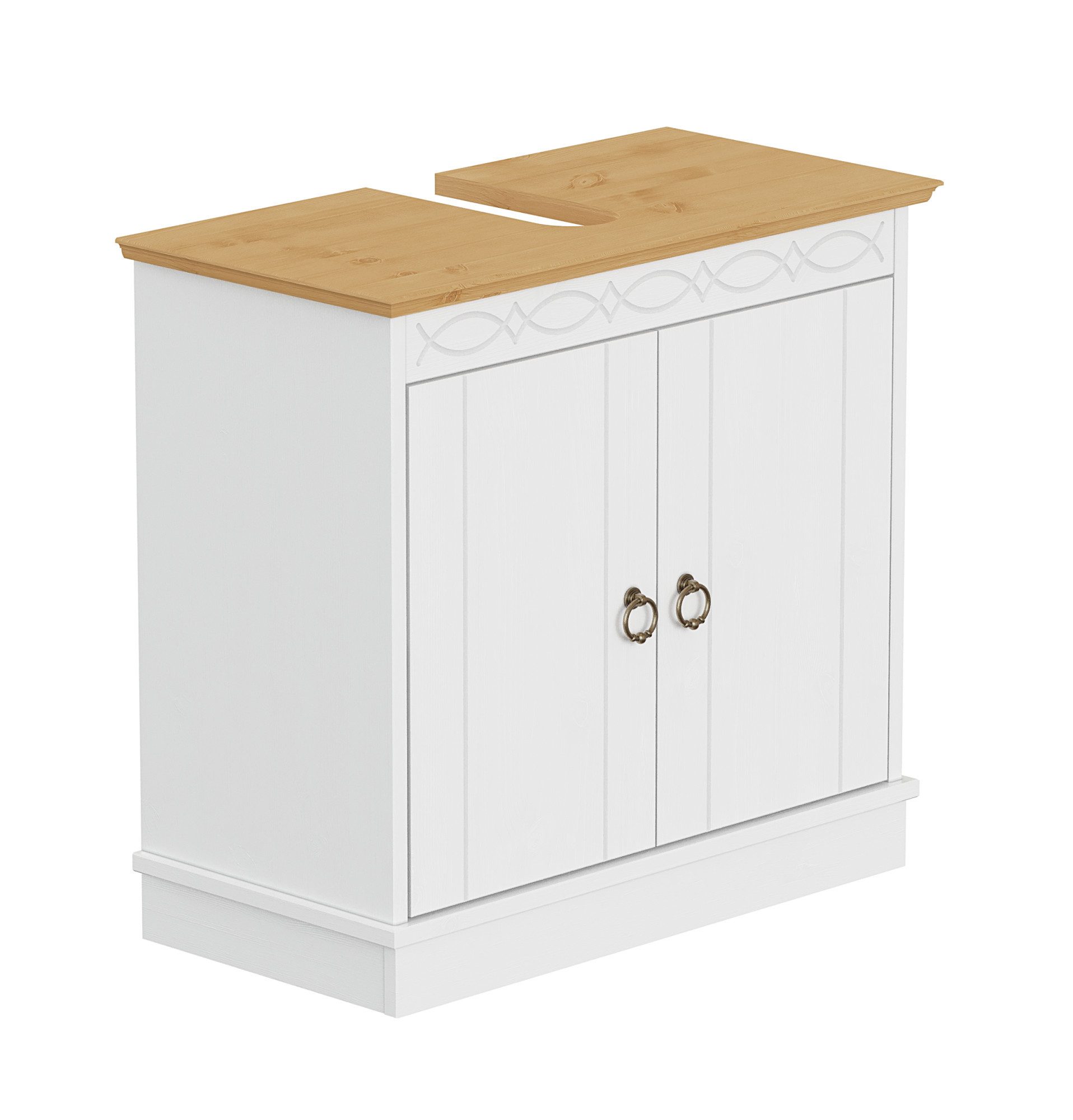 OTTO home Waschbeckenunterschrank Indra, Badschrank, Badmöbel, Badezimmerschrank (B/T/H: 64/32/60 cm) aus massiver Kiefer, 2 Türen, FSC®-zertifiziert