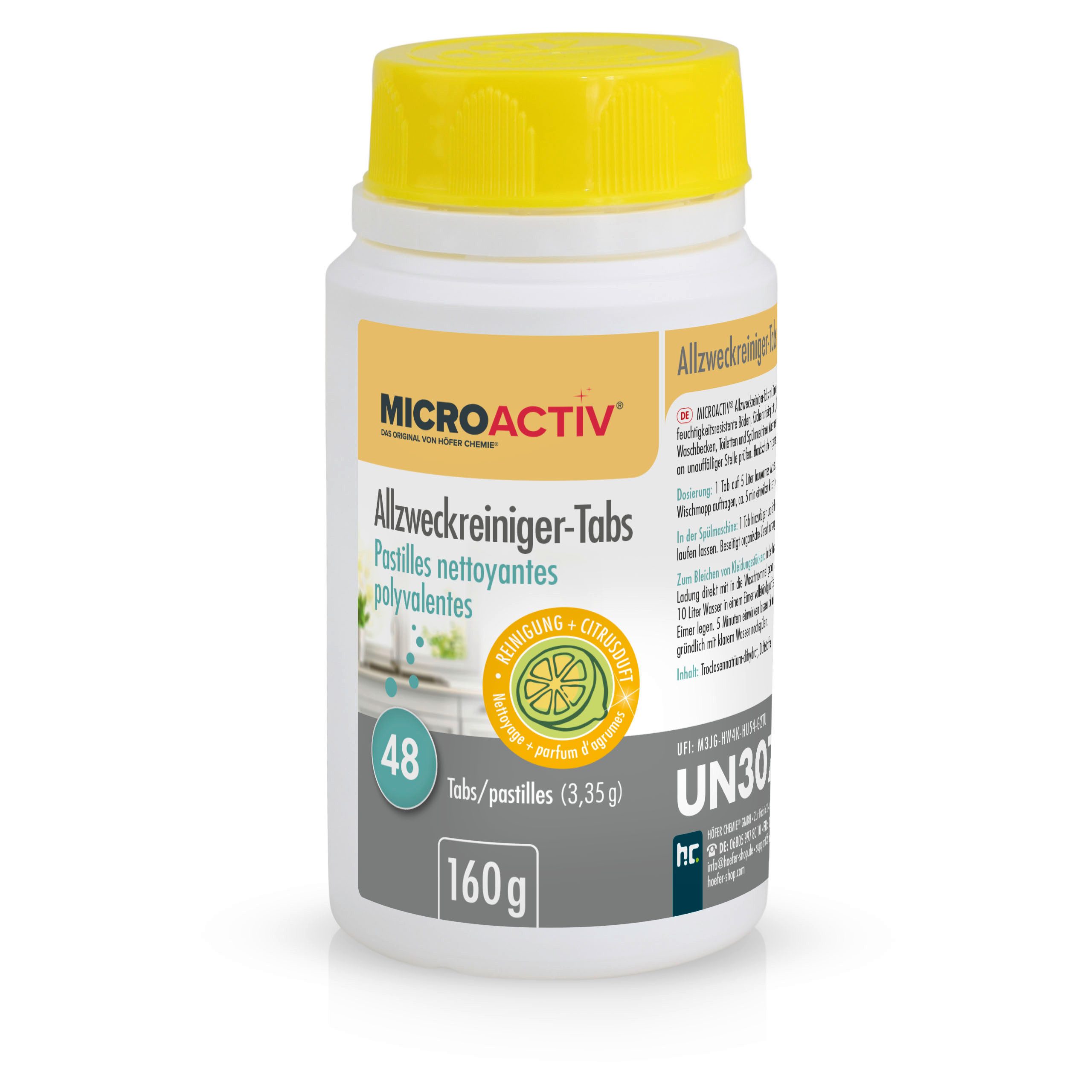 Höfer Chemie GmbH 160 g Microactiv® Allzweckreiniger Tabs Grundreiniger (Praktische Tabs mit Zitrusduft für vielseitige Reinigung)