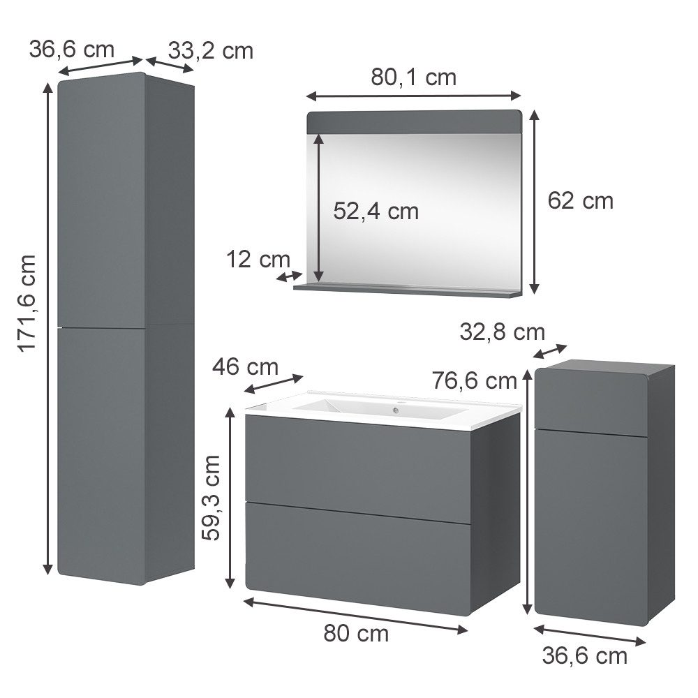 Vicco Badmöbel-Set Izan, Grau, 5 Teile, günstig online kaufen