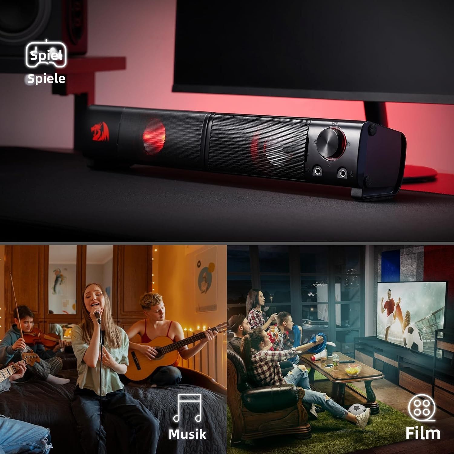 Redragon GS550 Lautsprecher Schwarz – USB-Stromversorgung + 2x 3,5mm Audiokabel Lautsprecher 2.0 – Bild 3 von 5