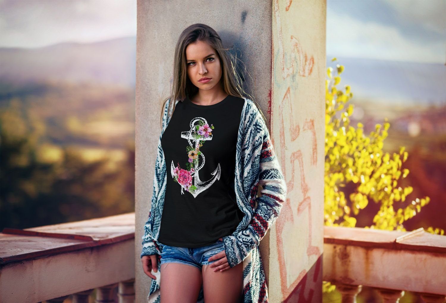 Neverless Print-Shirt Damen T-Shirt Blumen Anker günstig online kaufen