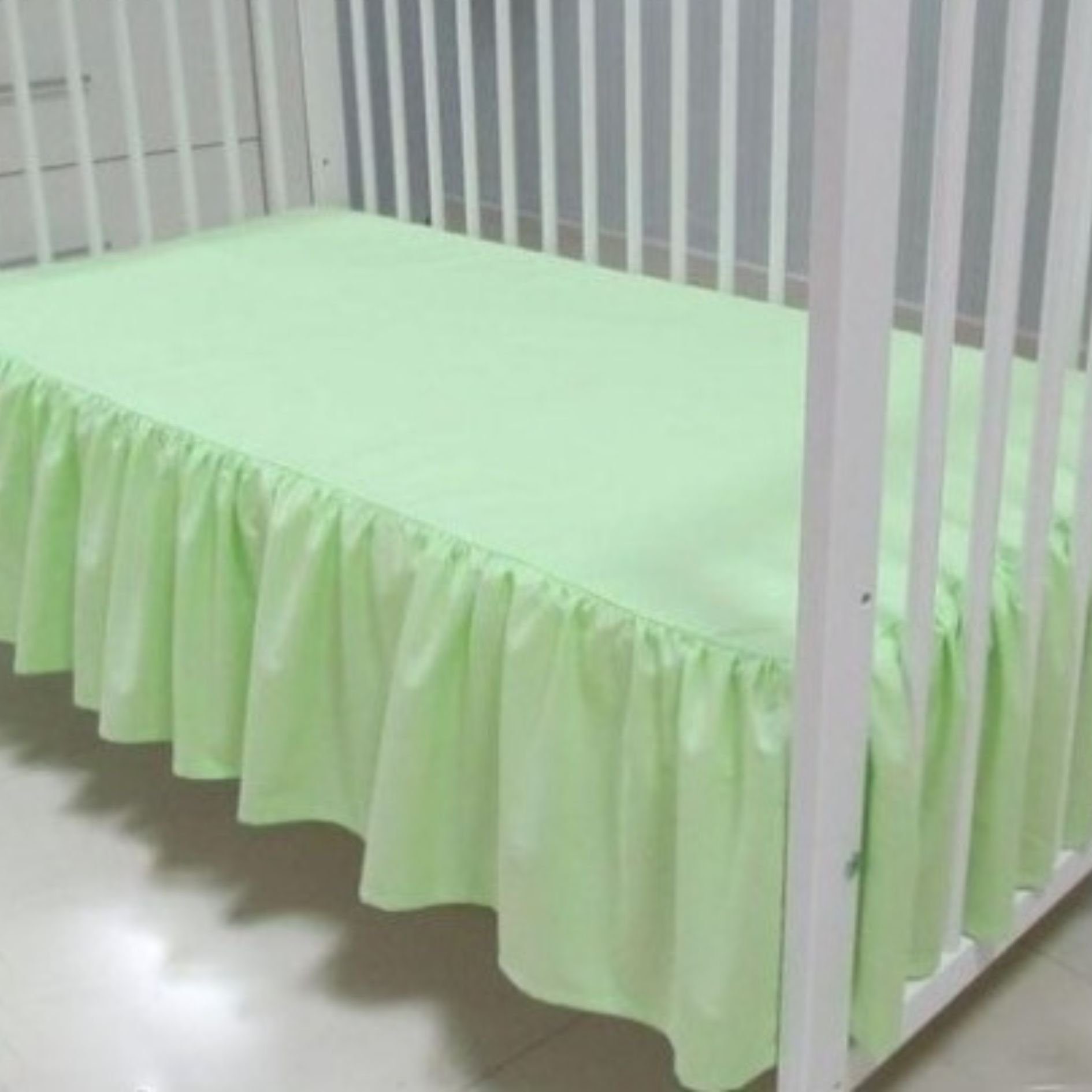 Betthusse in Baumwolle, Babybett, Reine EU für Einfarbig, Bettlaken Made Dekorativ, Bettvolant Babymajawelt, Glatt, grün