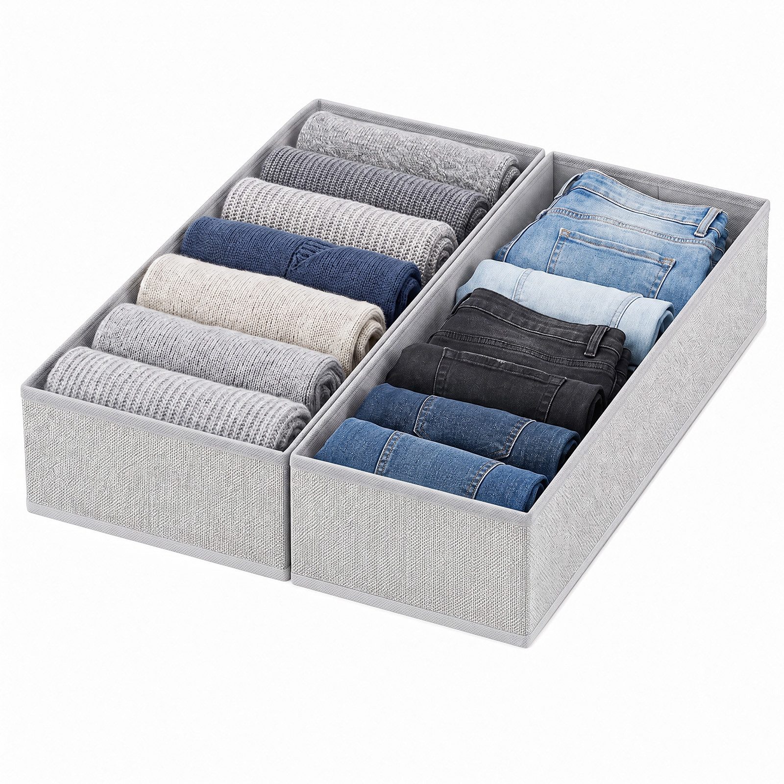 Sekey Aufbewahrungsbox Aufbewahrungsboxen für Schubladen, faltbare Stoffboxen aus Vliesstoff, 2 St, 22 x 51 x 11 cm, ohne Fächer, für Unterwäsche, Socken, Krawatten