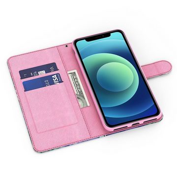 CLM-Tech Handytasche für Xiaomi Redmi Note 13 5G Hülle - Tasche aus Kunstleder Klapphülle (Baum rosa weiß, Handyhülle mit Standfunktion - Wallet Flip Case inklusive Kartenfächer), - Cover Etui mit Magnetverschluss - Redmi Note 13 5G Schutzhülle