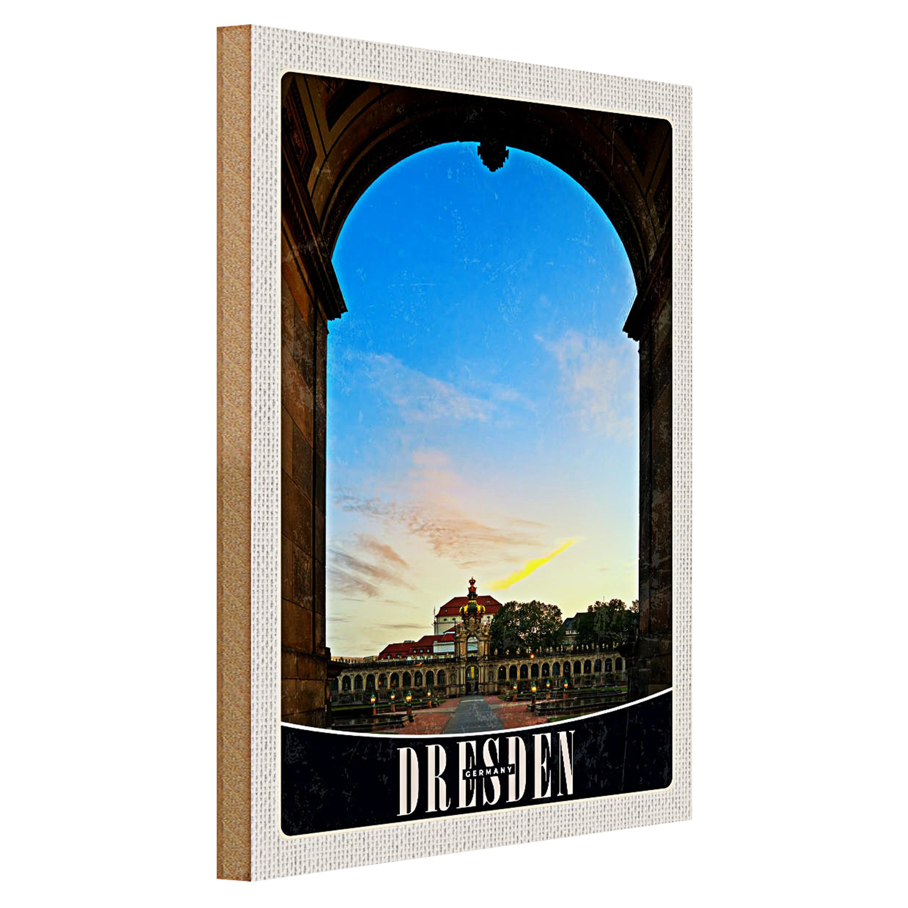 Roomando Holzbild Reise 30x40cm Dresden Schloss Vorgarten Mittelalter