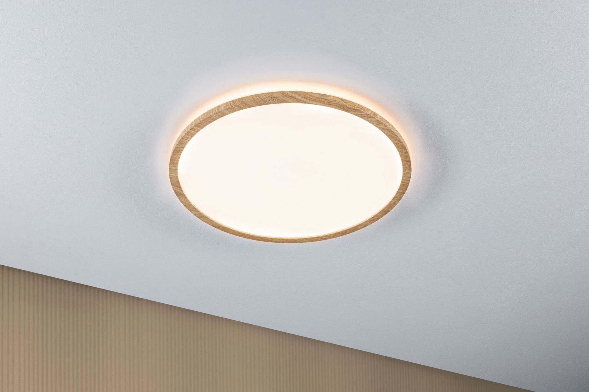 Paulmann LED Panel Atria Shine 22W 3000K 420mm Eiche Kunststoff IP44, LED  fest integriert, Warmweiß, Hintergrundbeleuchtung, IP44  spritzwassergeschützt für Badezimmer und ähnliche Räume