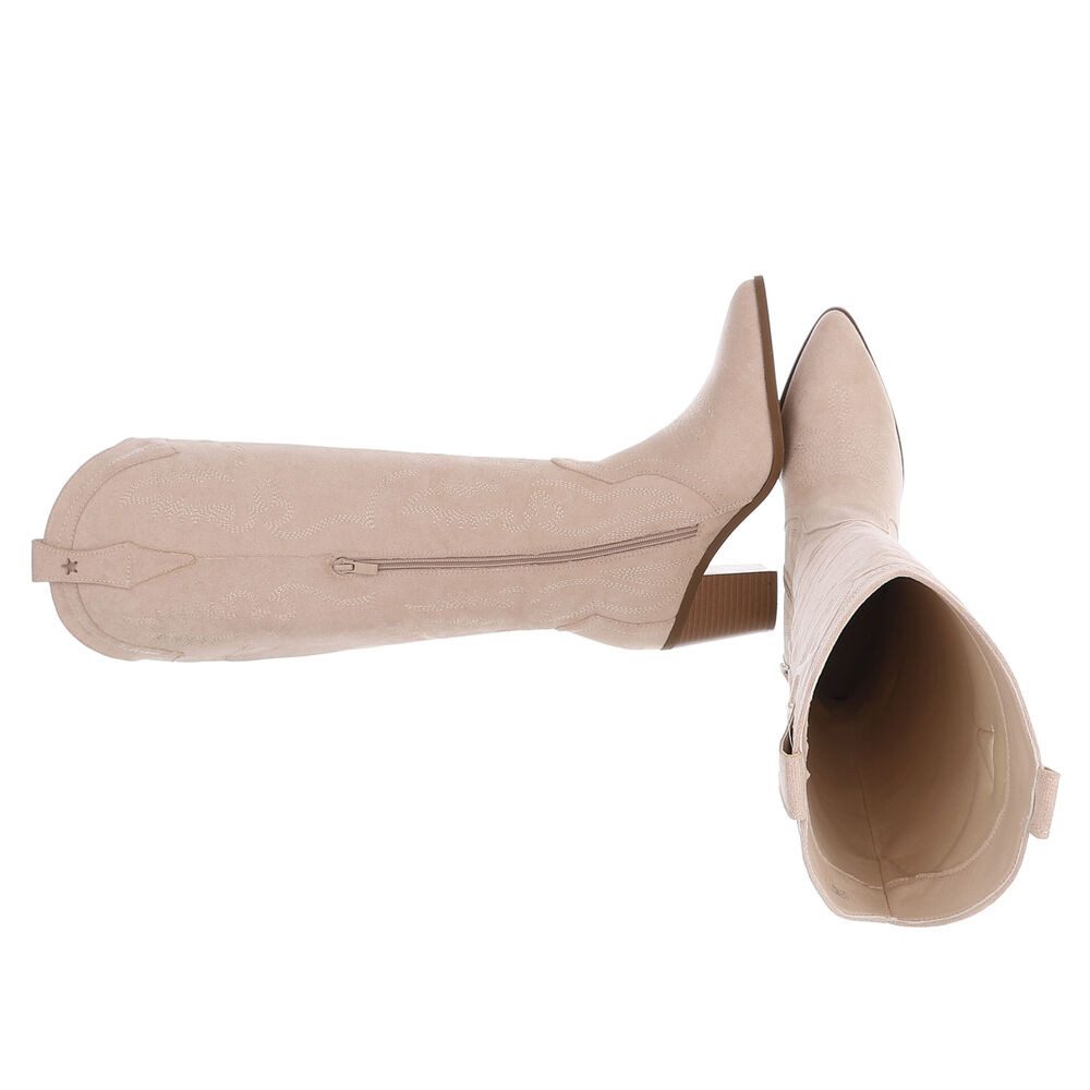 Ital-Design Damen Westernstiefel mit Blockabsatz und Stickerei Westernstiefel (92157781) Blockabsatz Stiefel in Beige