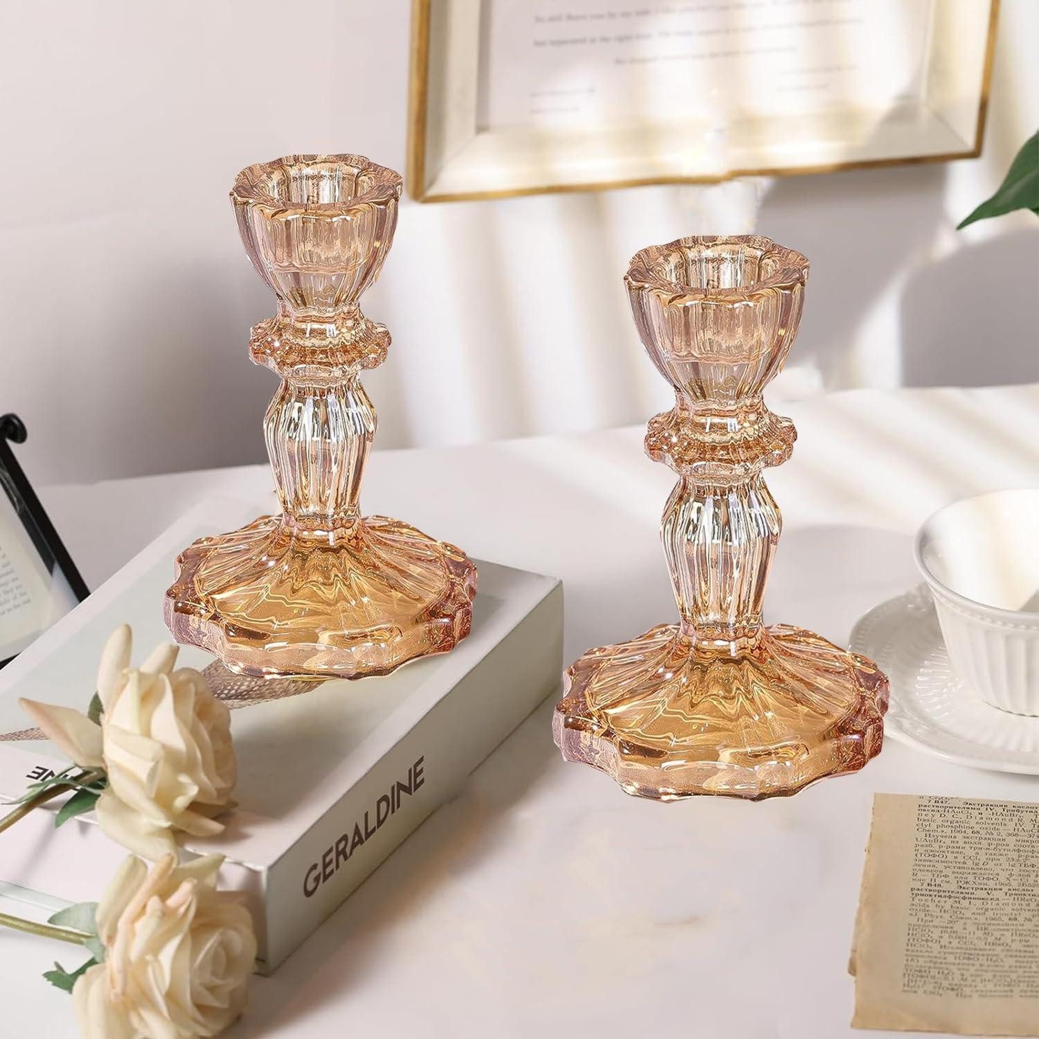 LuxusKollektion Tischkerzenhalter Glas Kerzenhalter Bernstein 2er Pack (2 St)