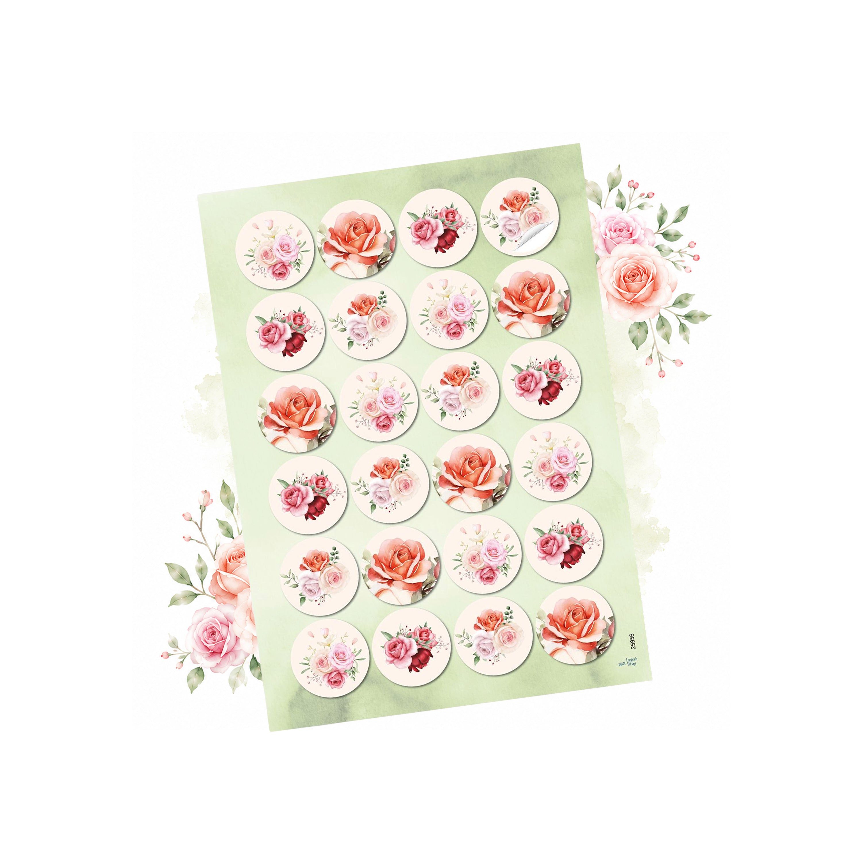 Logbuch-Verlag Aufkleber 24 Rosen Aufkleber rund 4 cm – Blumensticker Rosa