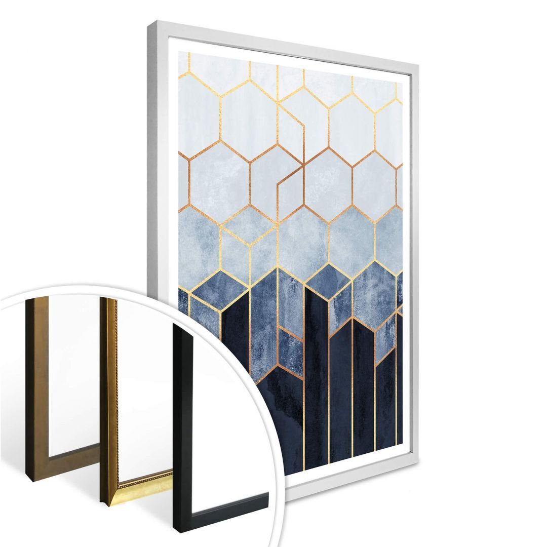 K&L Wall Art Poster Poster Fredriksson Art Déco Küche Hexagone Blau Weiß, Wohnzimmer Wandbild modern