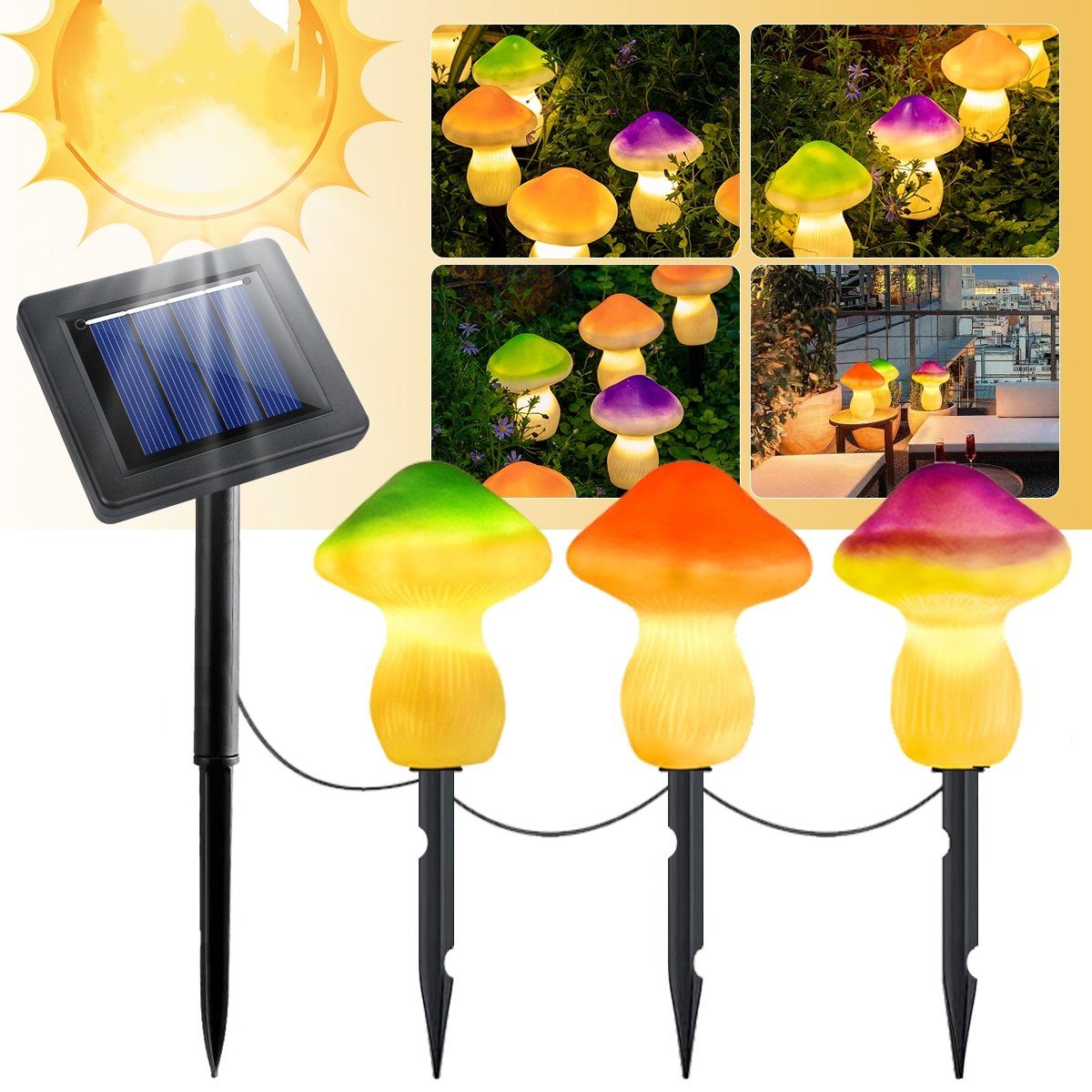MOOHO LED Solarleuchte, LED Wasserdicht Dekorative 1 Lila + 1 Orange + 1 Grün