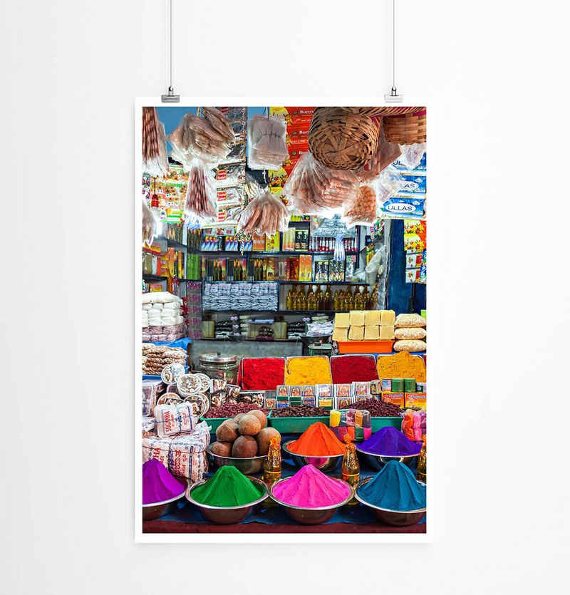 Sinus Art Poster Künstlerische Fotografie 60x90cm Poster Farbenfroher Marktstand in Indien