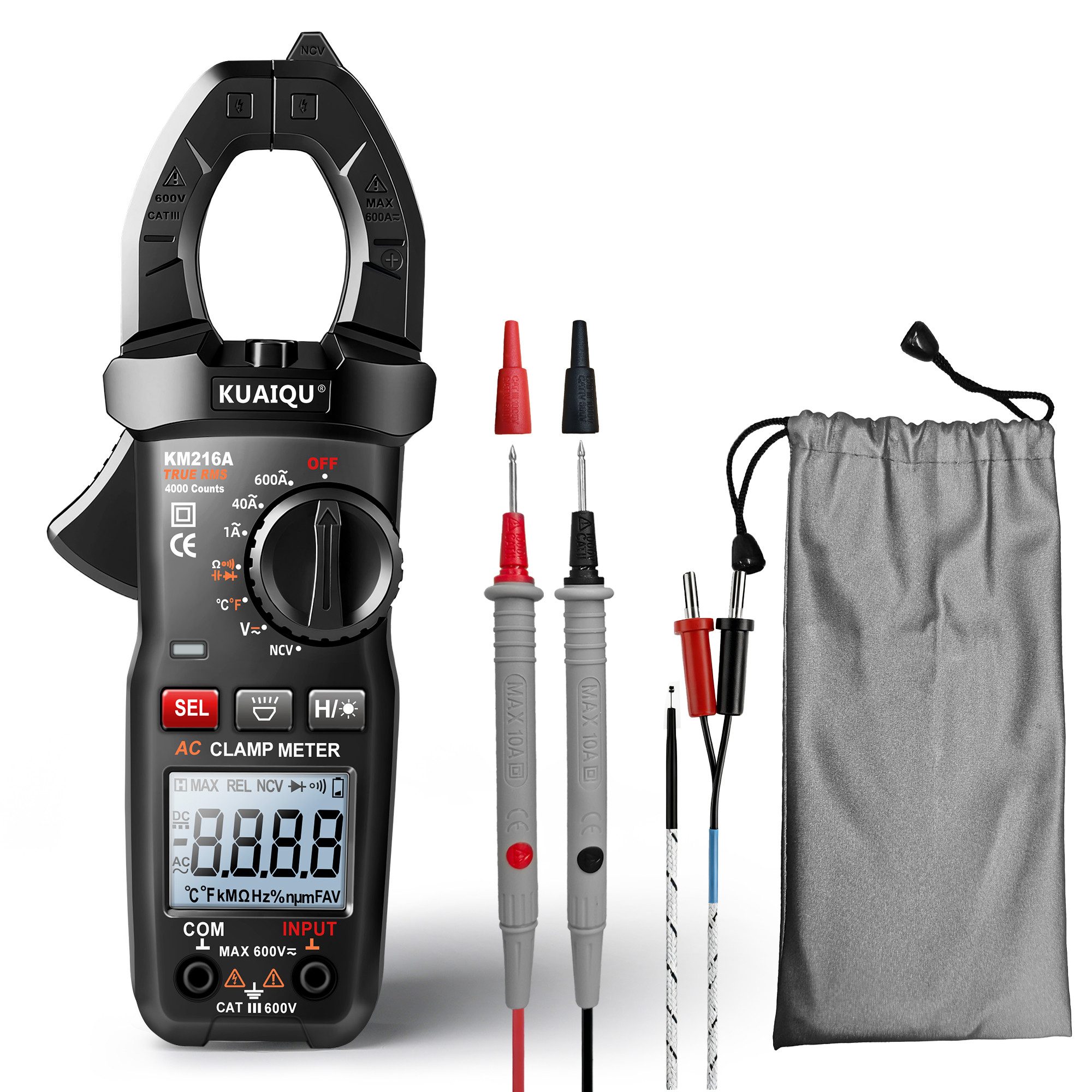 BBG Spannungsprüfer Multimeter Zangenmessgerät AC mit LED-Licht, LCD-Backlight, (NCV-Spannungserkennung und HOLD-Funktion), Präzise Messungen für Profis