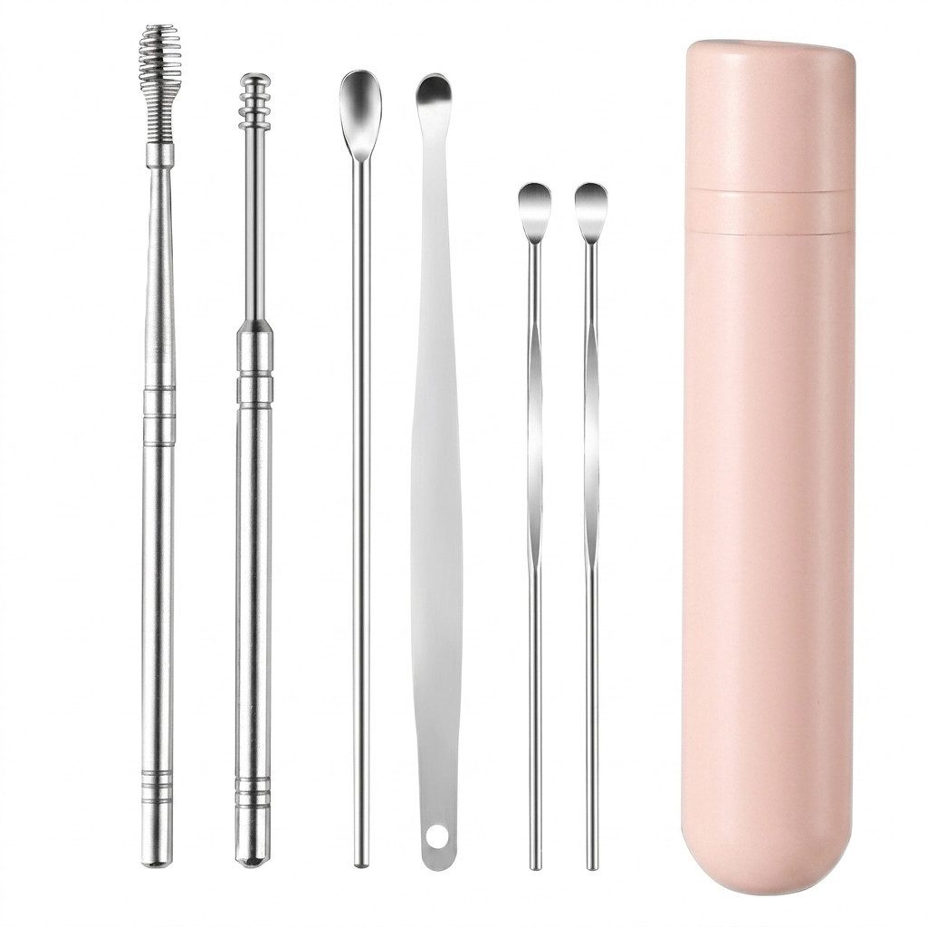 COOL-i ® Ohrenreiniger Edelstahl Ohrenreiniger Set – 6-teiliges, wiederverwendbares & rostfreies Ohrreinigungswerkzeug