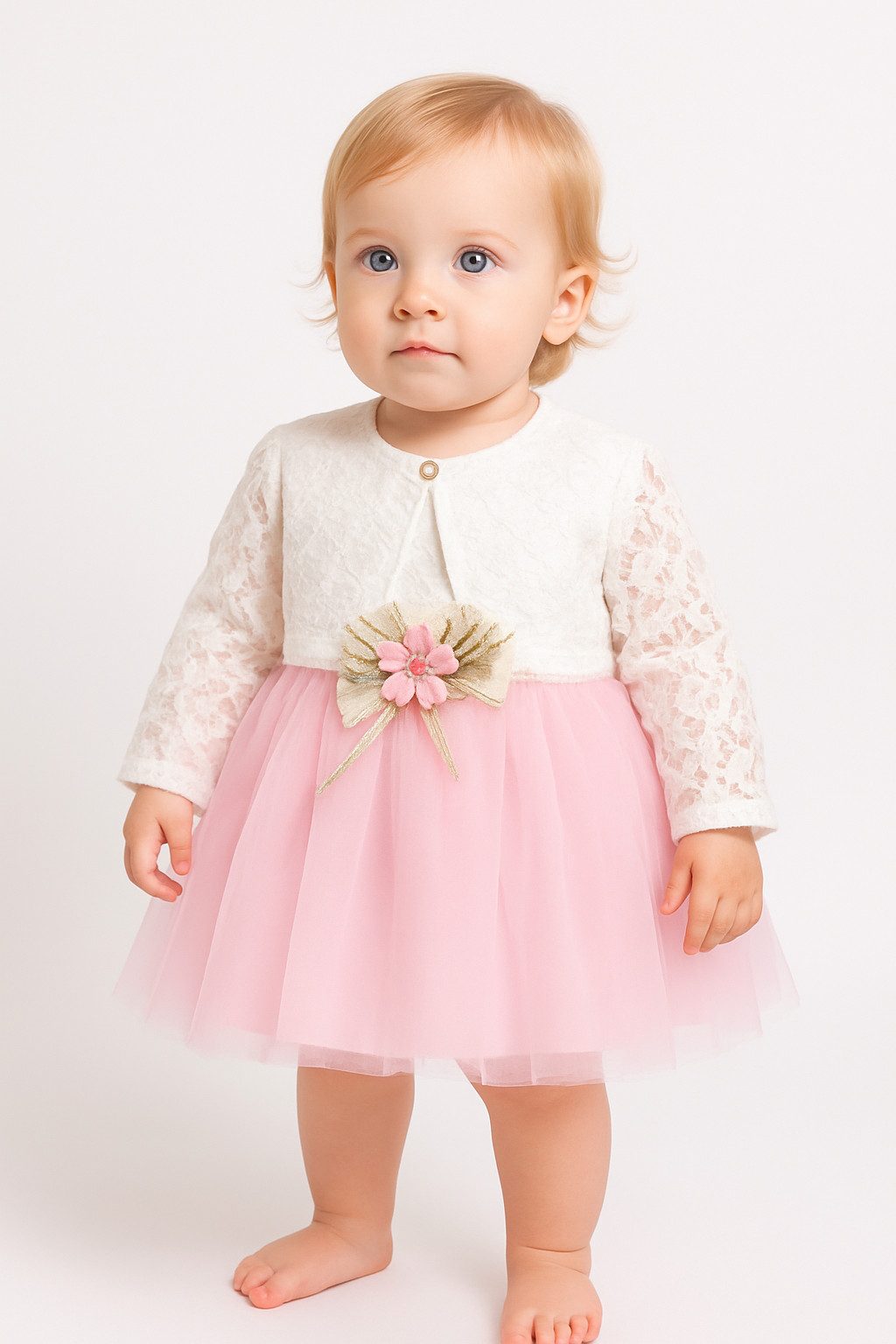 Lorey Medtec Taufkleid Prinzessin Kleid mit Jacke, Party Kleid, Spitze, 100% Baumwolle, Rosa (Kleid + Jacke) Spitze, Tüll