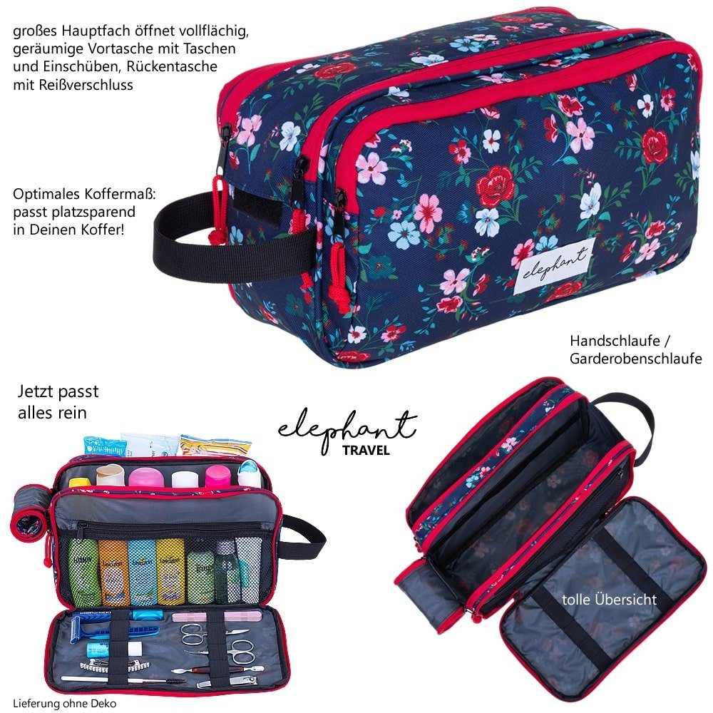 ELEPHANT Kulturbeutel Travel Flower Damen Washbag Reise, Kulturtasche Kosmetiktasche Reise Tasche Sauna