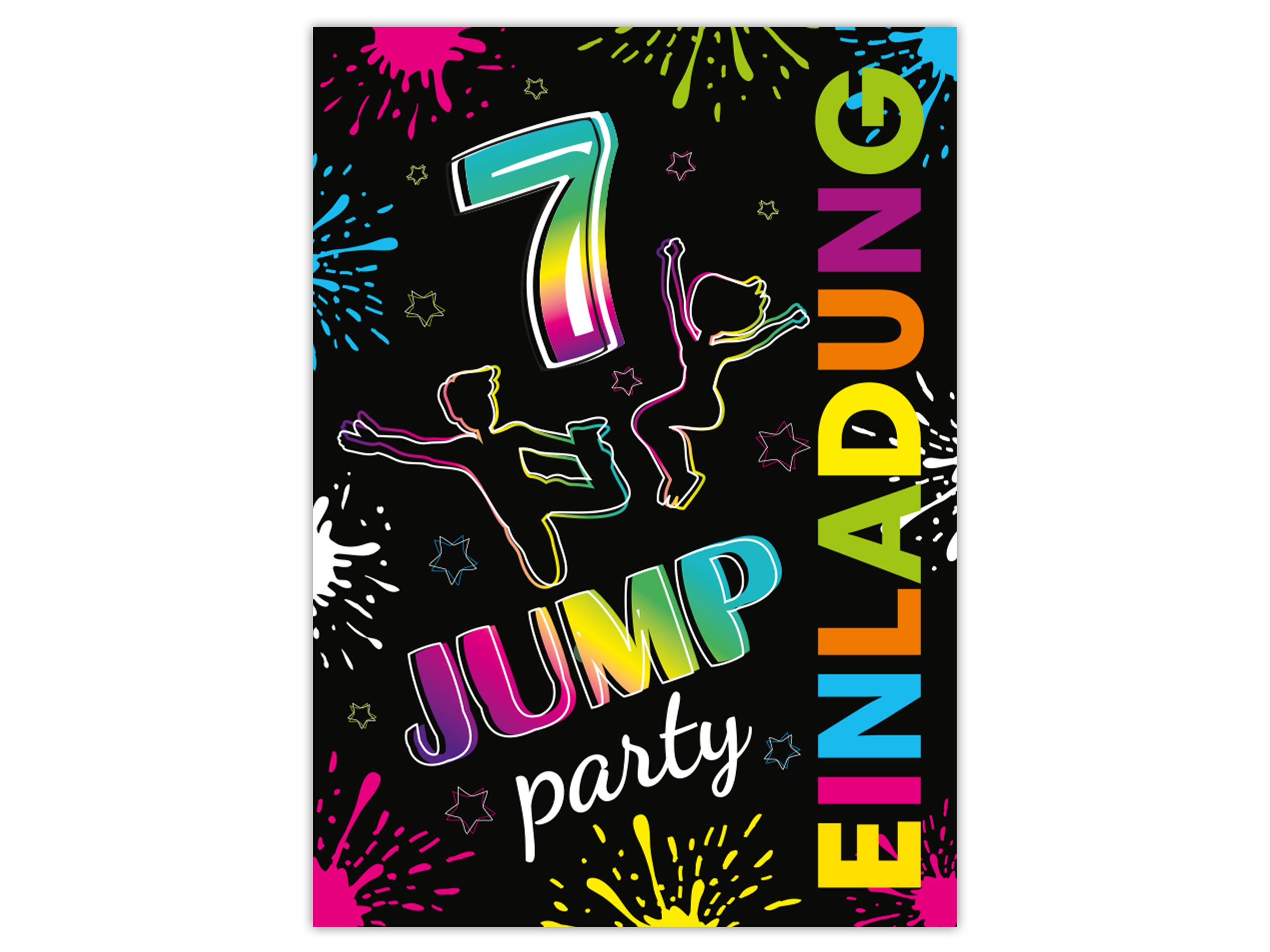 LIMONIA Einladungskarten Jump Party zum 7. Kindergeburtstag Jungs Mädchen Einladungen Trampolin, Einladungskarten zum 7. Geburtstag Trampolinpark Jump Party