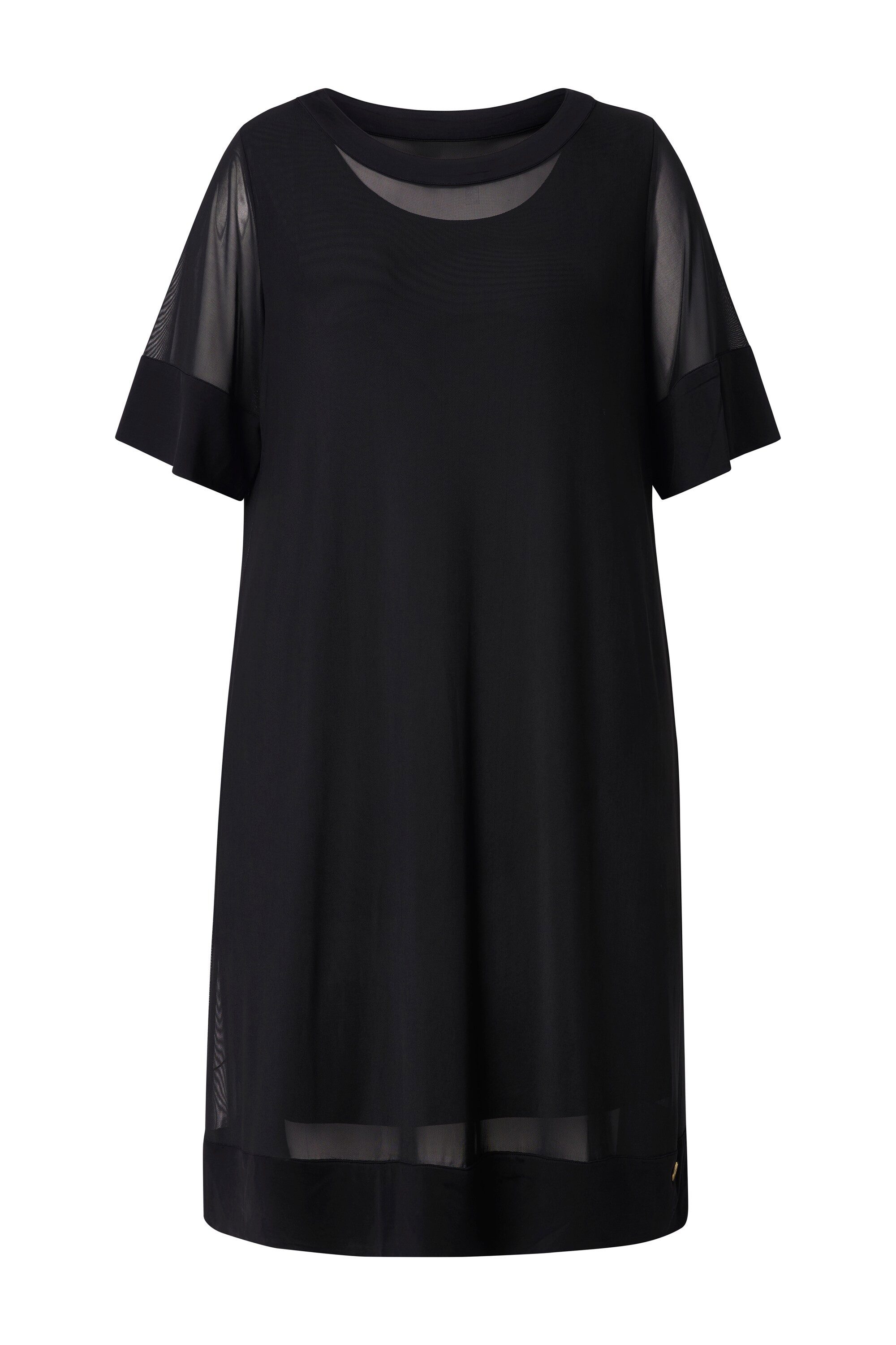 Ulla Popken Cocktailkleid Slinky-Kleid Mesh-Überkleid Rundhals 3/4-Arm günstig online kaufen