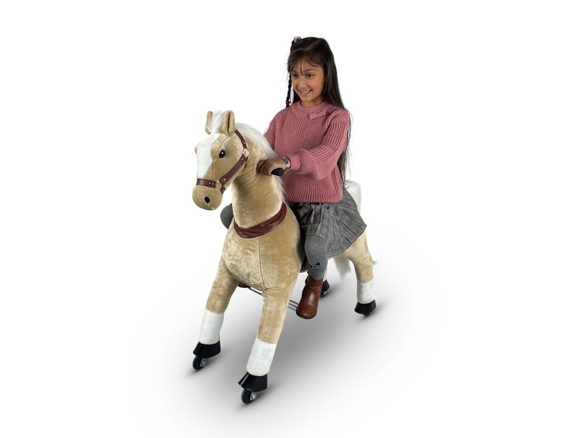TPFLiving Reittier Pferd Layla - Größe M - Farbe: beige, Schaukeltier für Kinder von 4 bis 10 Jahren - Sitzhöhe: 65 cm