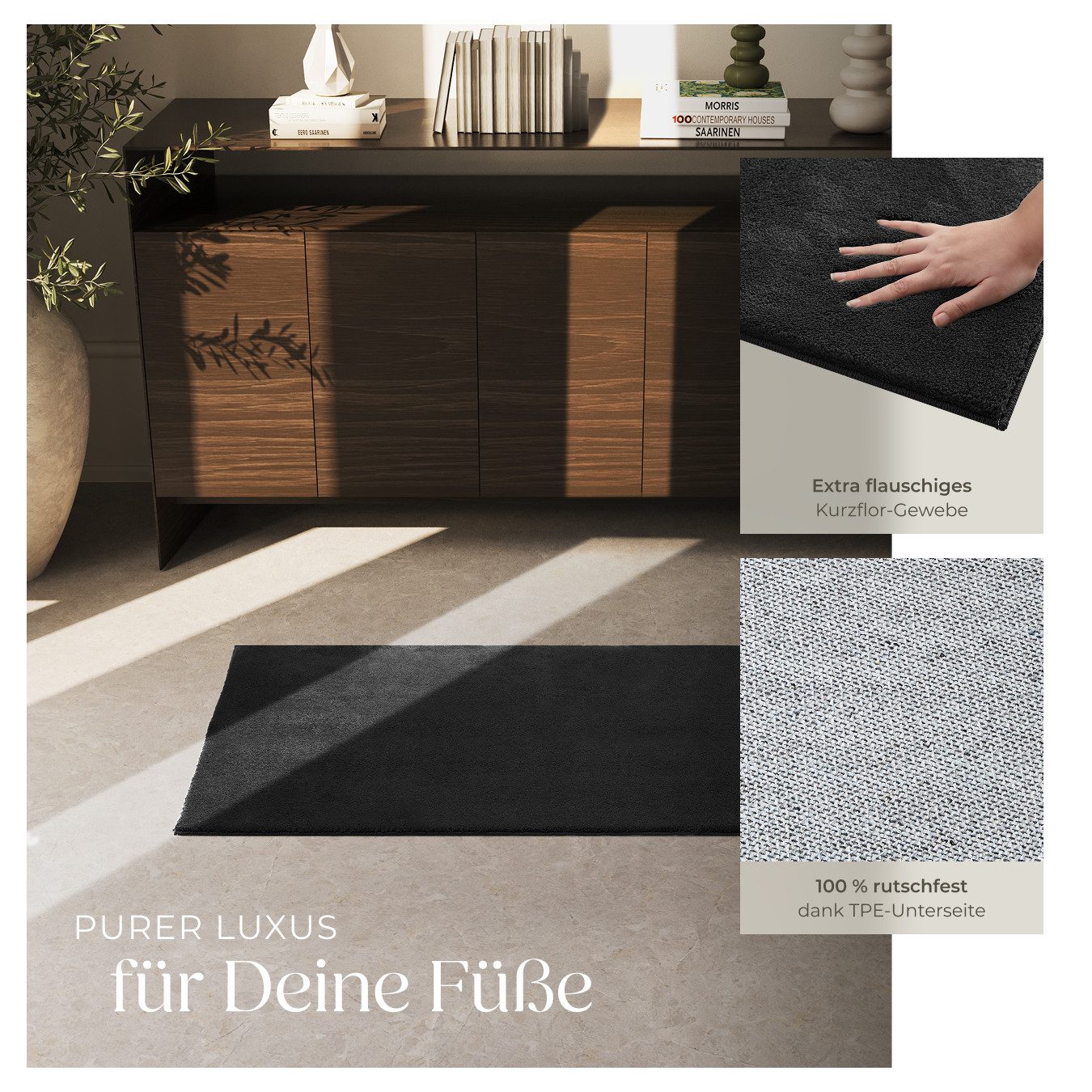 tectake Teppich Kurzflorteppich mit flauschiger Oberfläche, allergikerfreundlich, Rechteck, Höhe: 1,50 mm, strapazierfähig, pflegeleicht, waschbar, rutschfeste Unterseite