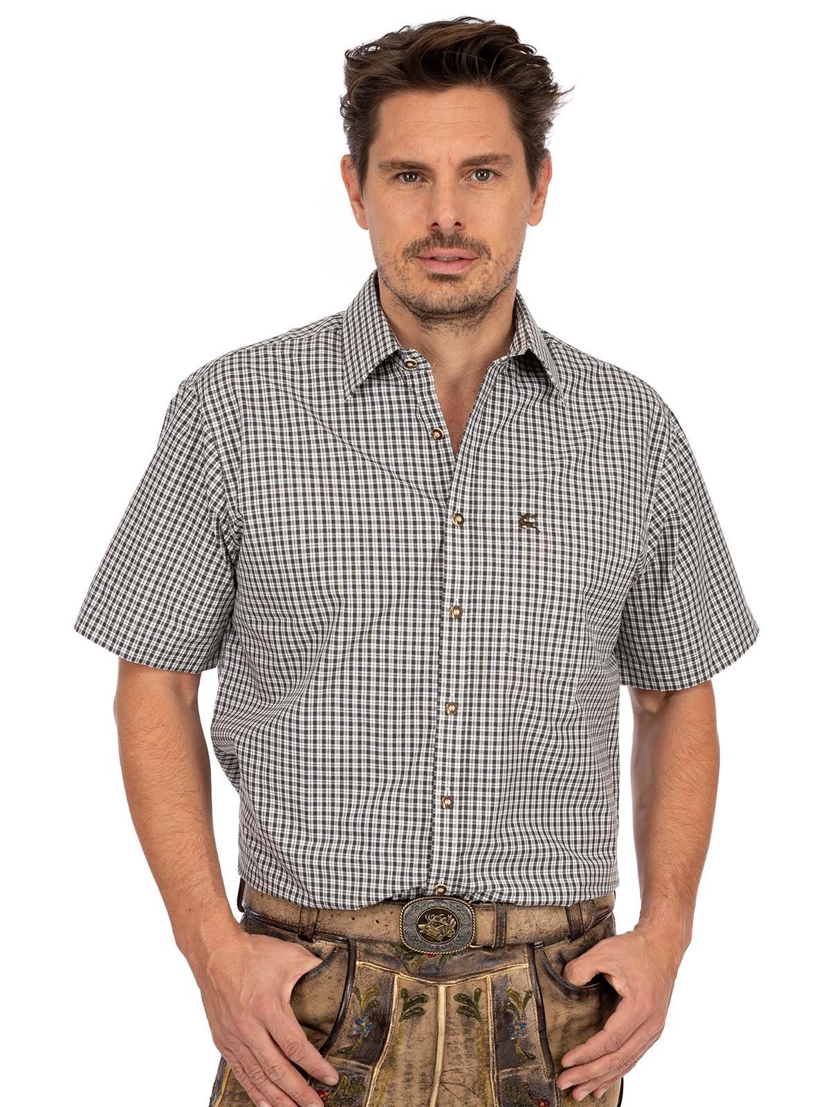 OS-Trachten Trachtenhemd Fit) STARNBERG Karo grün Kurzarmhemd (Regular