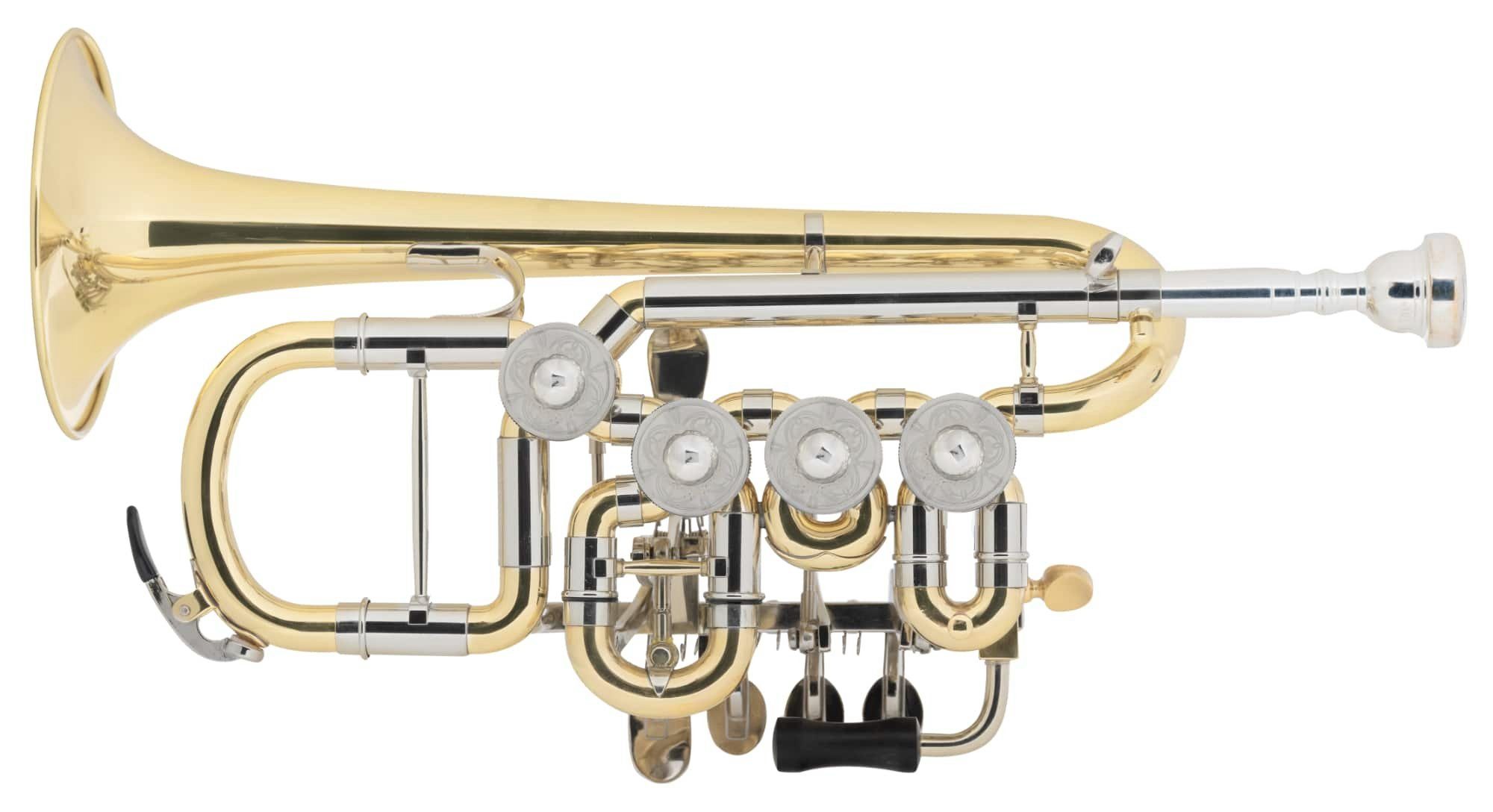 Lechgold Piccolo-Trompete Bb-/A-Piccolo Trompete - aus Messing Minibal-Gelenke Bb, PT-21/4L, 1-St., Inkl. 4 Mundrohre (3 x Bb-Stift, 1 x A-Stift), Korpus & Schallstück: Messing, Klarlackiert