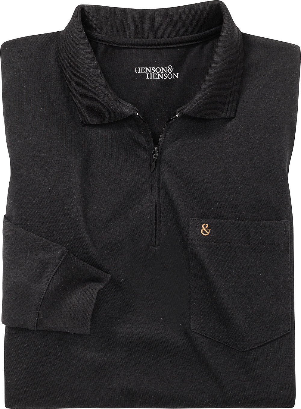 HENSON&HENSON superweiches Jersey-Gewebe Langarm-Poloshirt schwarz