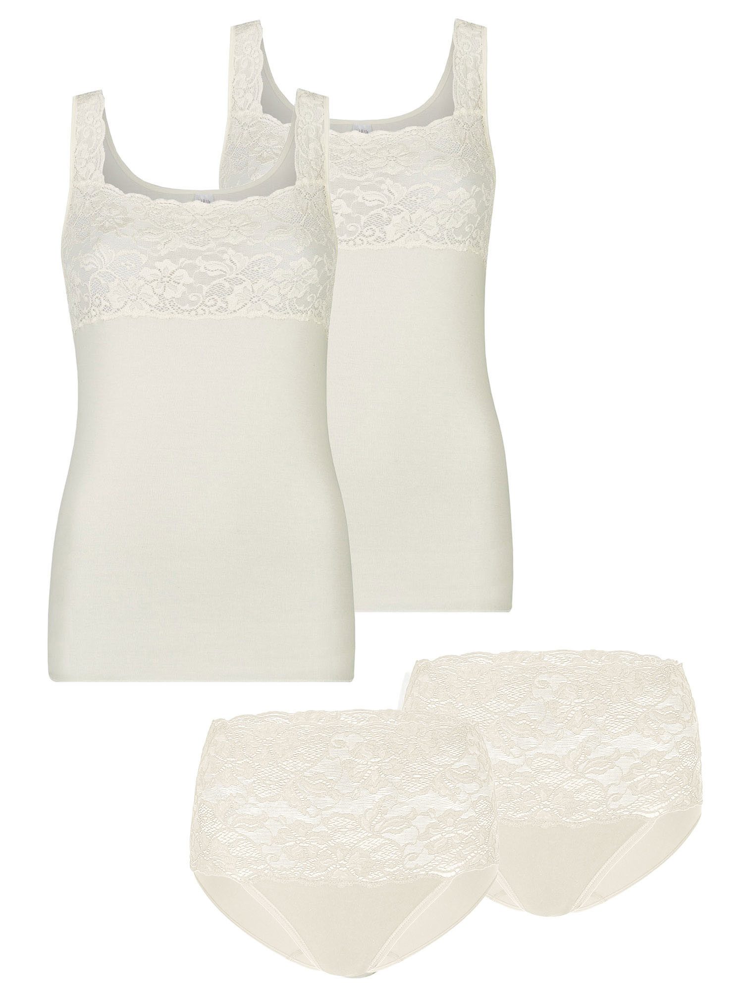 Nina Von C. Set: Unterhemd 4er Pack Achselhemd & Taillenslip Fine Cotton (Packung, 4-tlg) Traum-Duo: Herrliche Baumwolle trifft auf elastische Spitze