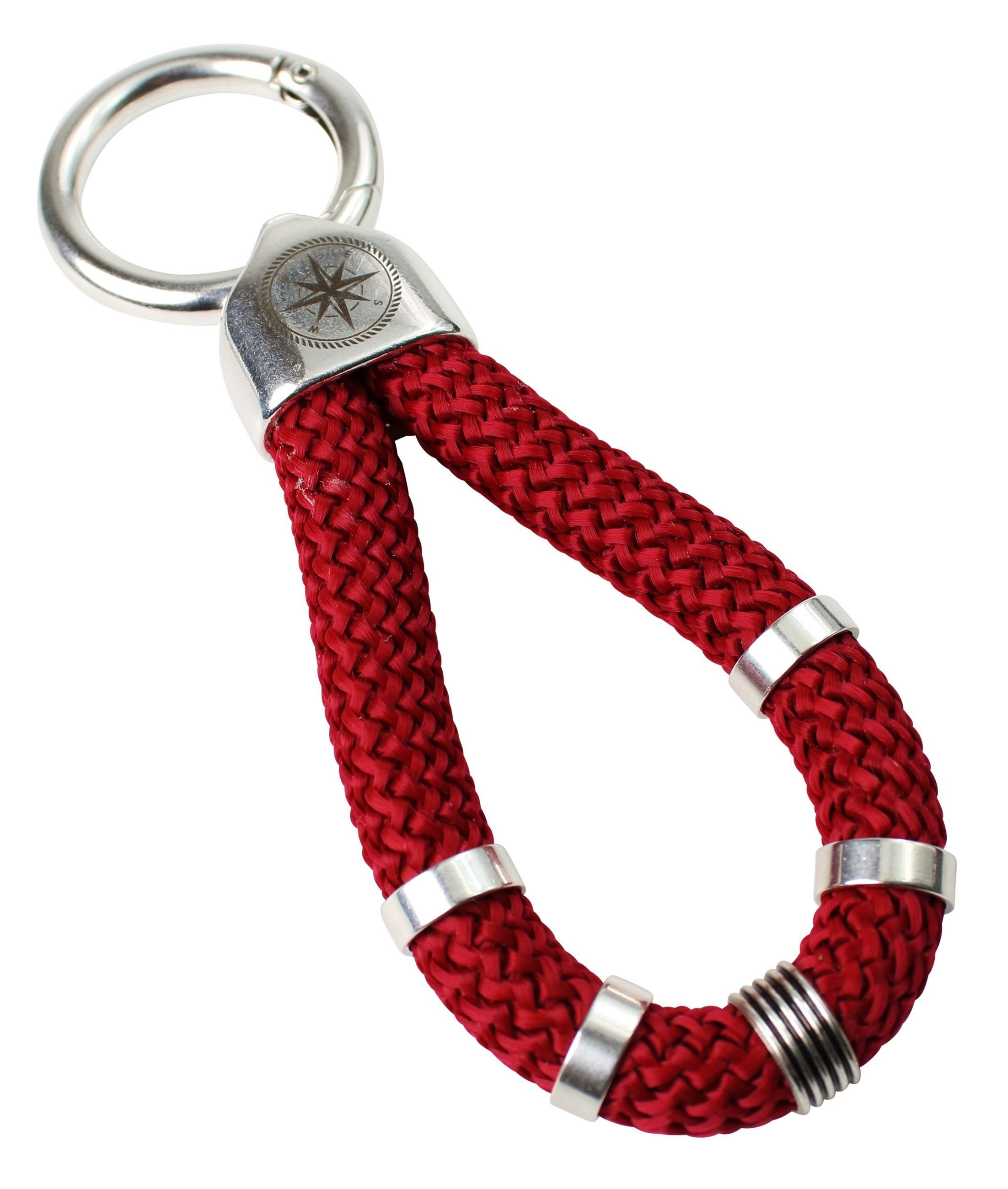 FRONHOFER Schlüsselanhänger 18846, Schlüsselanhänger mit softem Seil und Kompass Rot