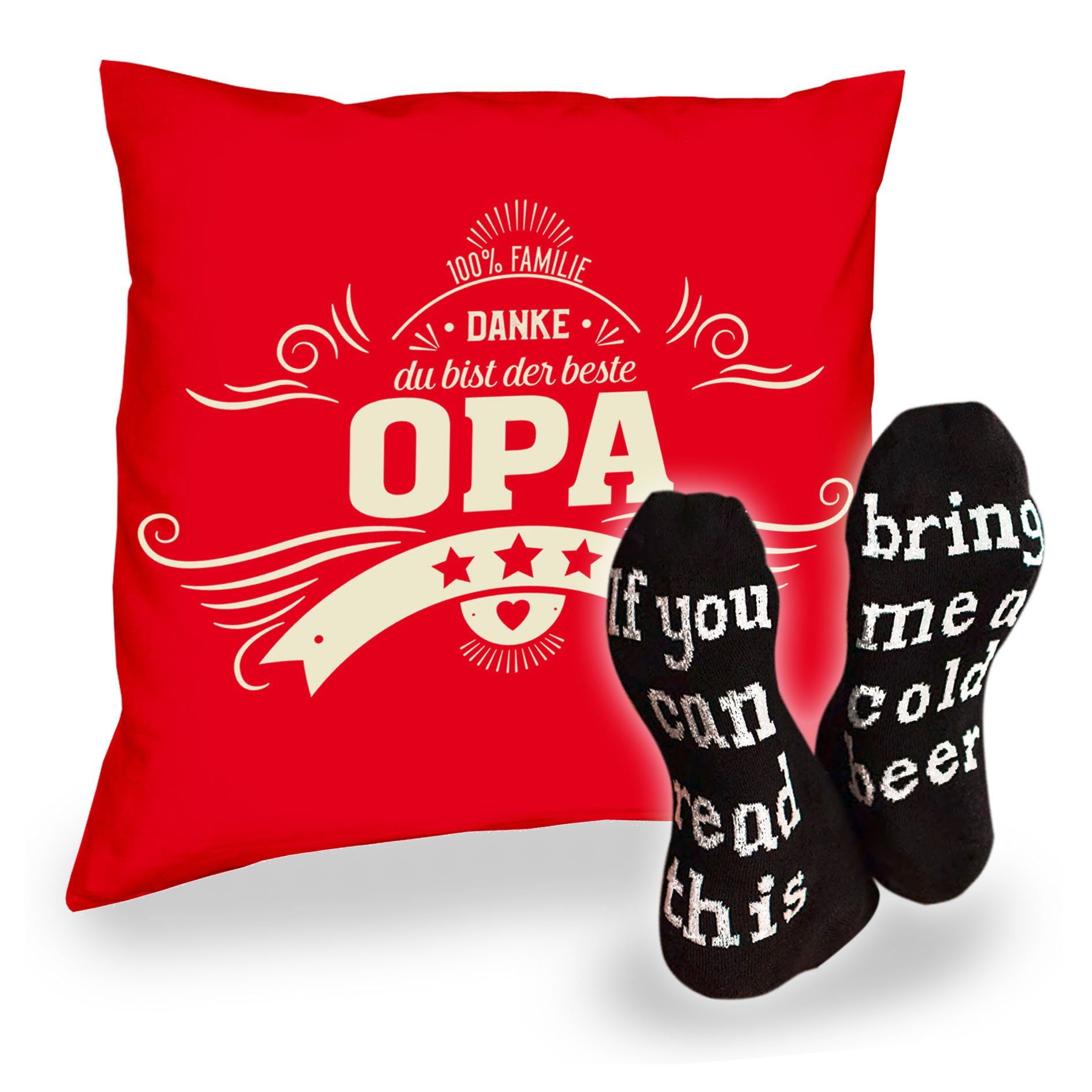 Soreso® Dekokissen Modellname: Kissen mit Füllung und Socken für Opa Großvater, Geburtstagsgeschenke Weihnachtsgeschenke Opa Rot