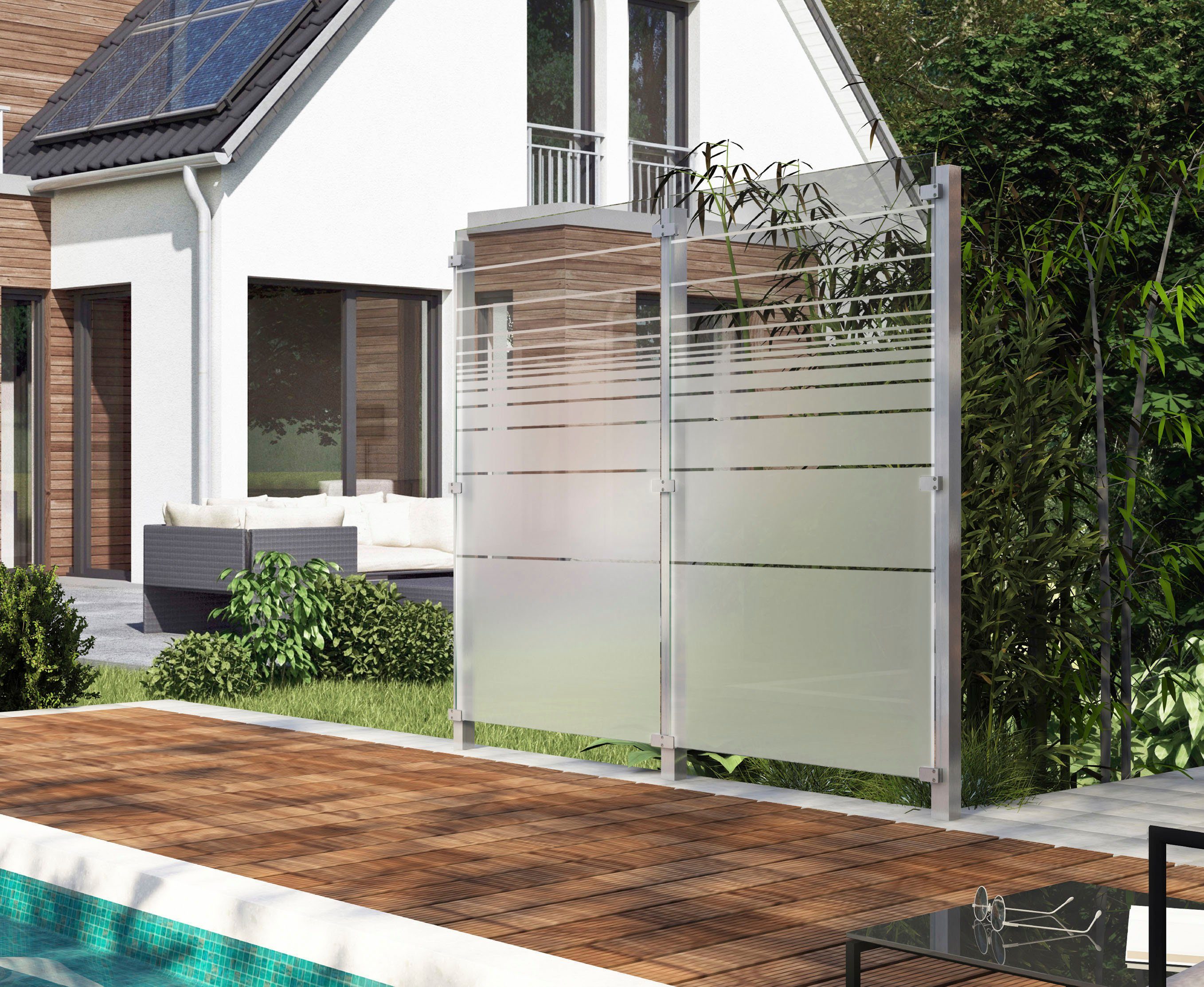 STAKET PRO Zaun, (Set), Glaszaun, Gesamtlänge: 2,265 m, 3 Pfosten