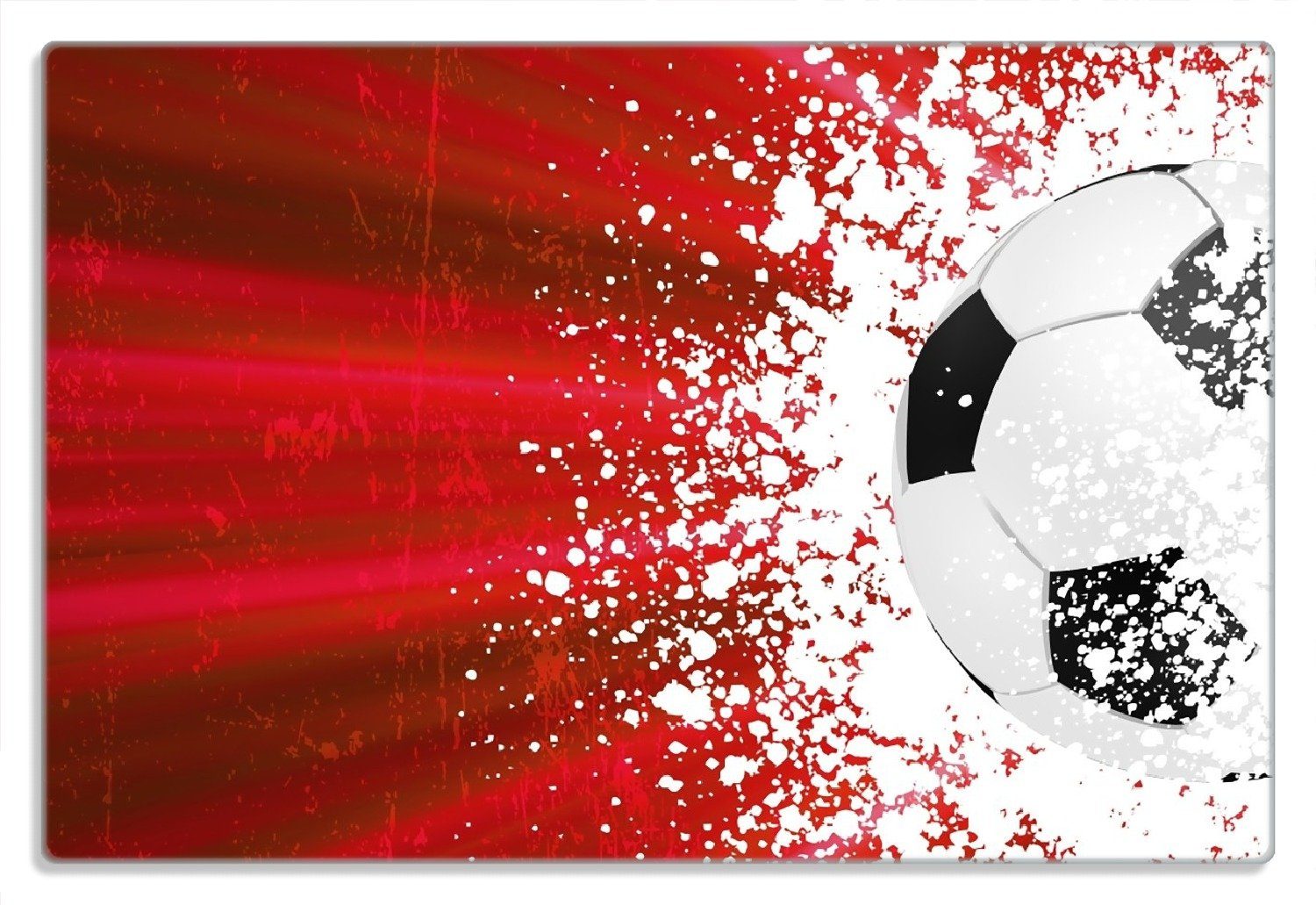 Wallario Frühstücksbrett Fußball - Splashing Design in rot, (inkl. rutschfester Gummifüße 4mm, 1-St), 20x30cm